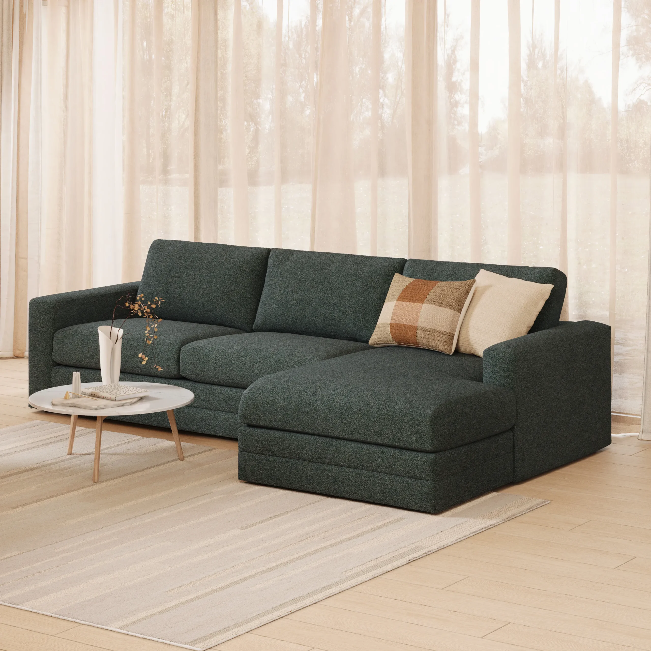 Riley 118.5_ Right Sectional - Green Wool Bouclé