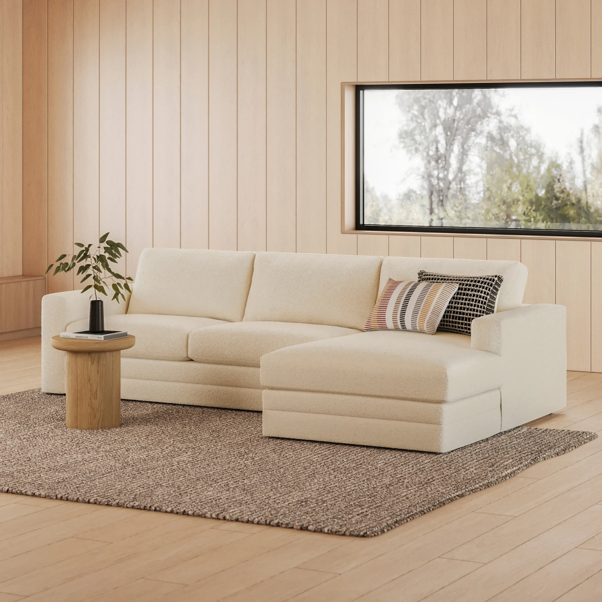 Riley 118.5_ Right Sectional - Ivory Wool Bouclé