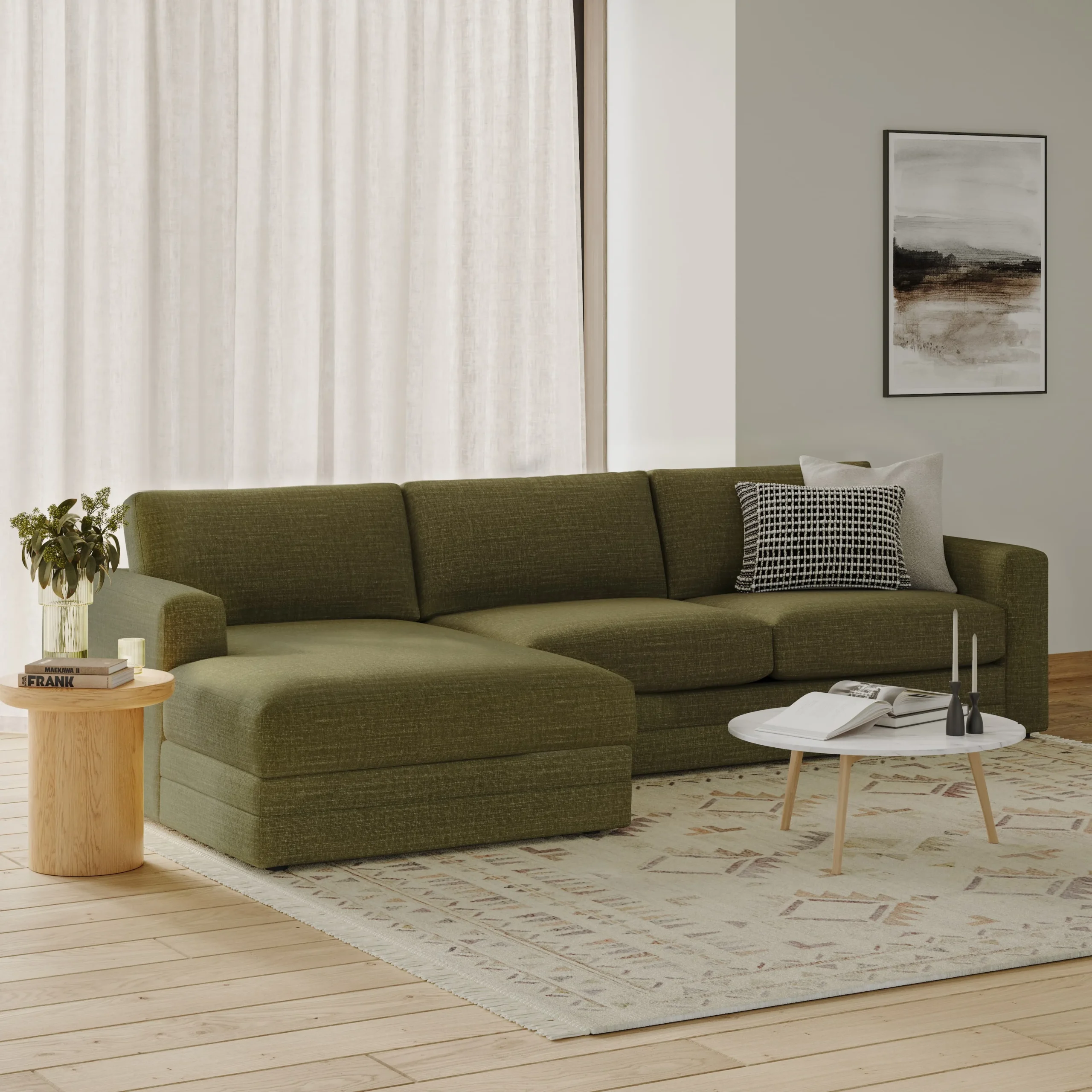 Riley 118_ Left Storage Sleeper Sectional - Napa Moss