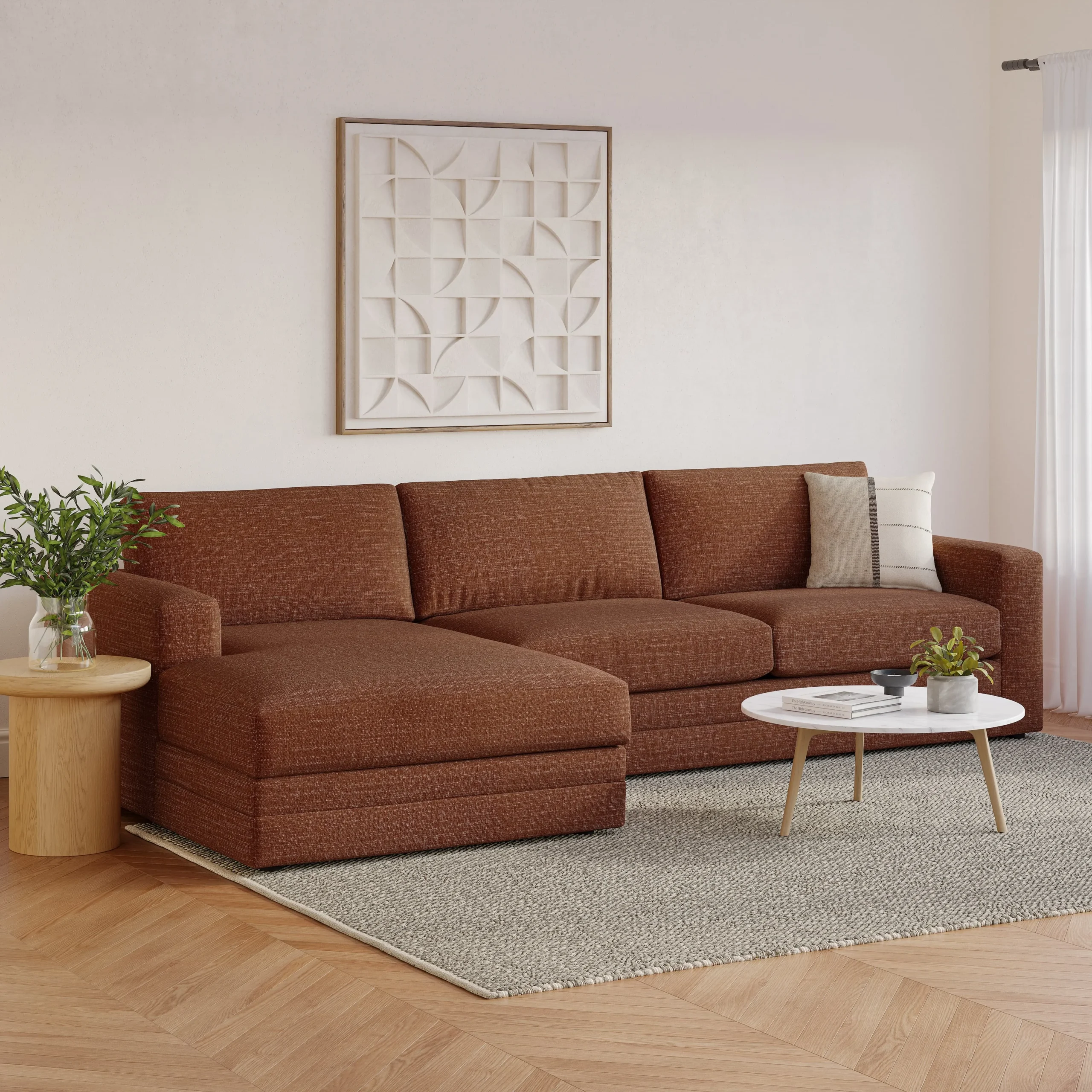 Riley 118_ Left Storage Sleeper Sectional - Napa Rust