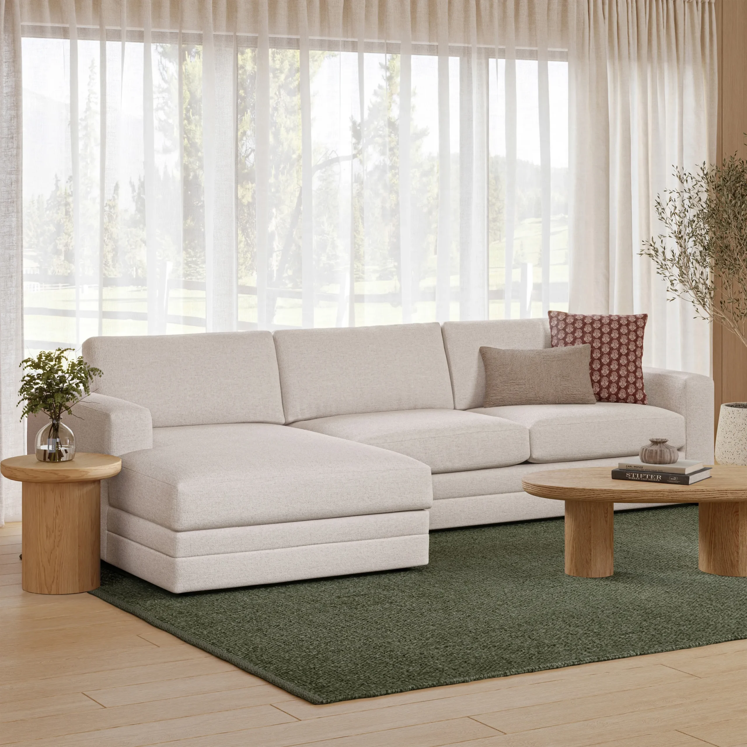 Riley 118_ Left Storage Sleeper Sectional - Napa White