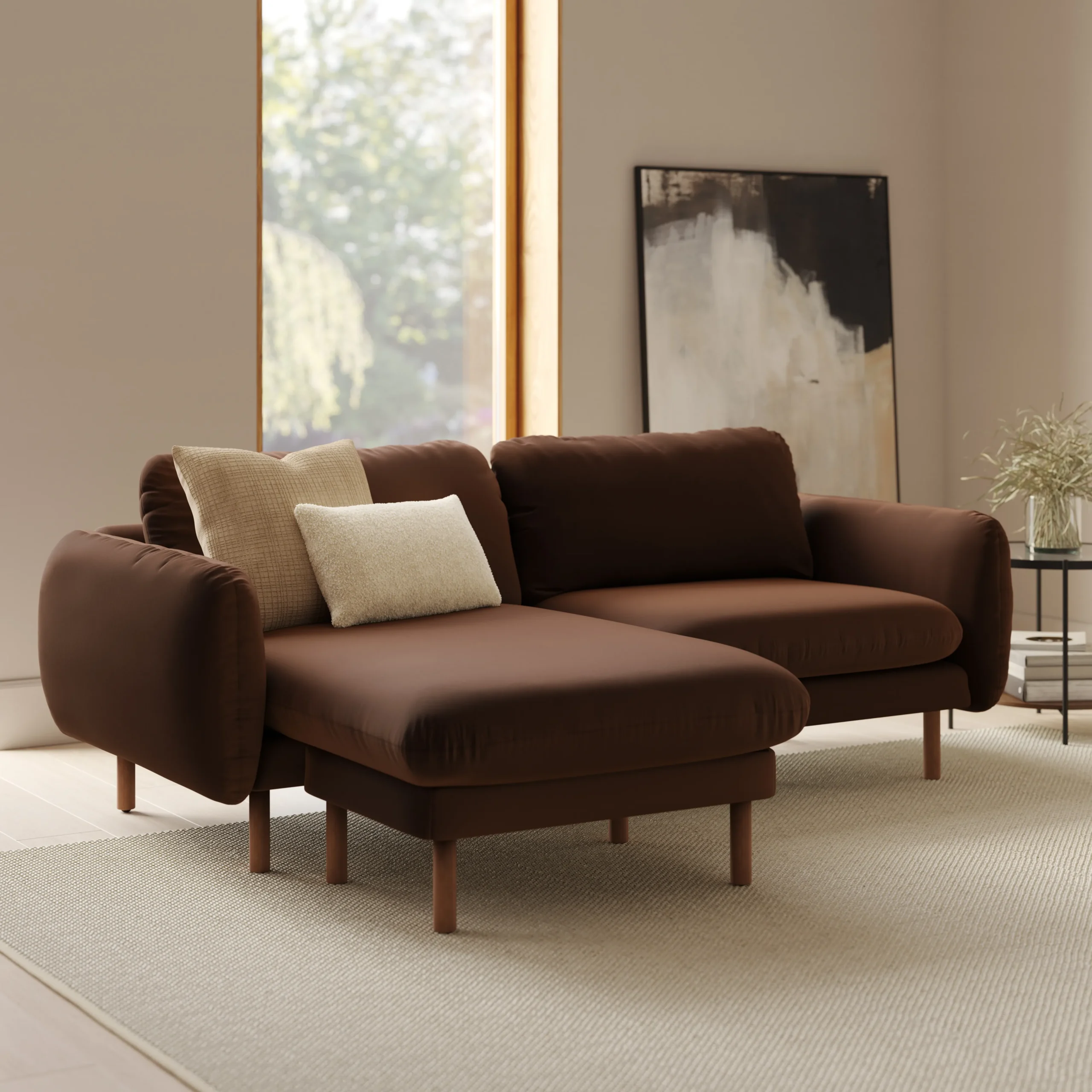 Sanders 85.5_ Velvet Reversible Sectional - Plush Pacific Brown