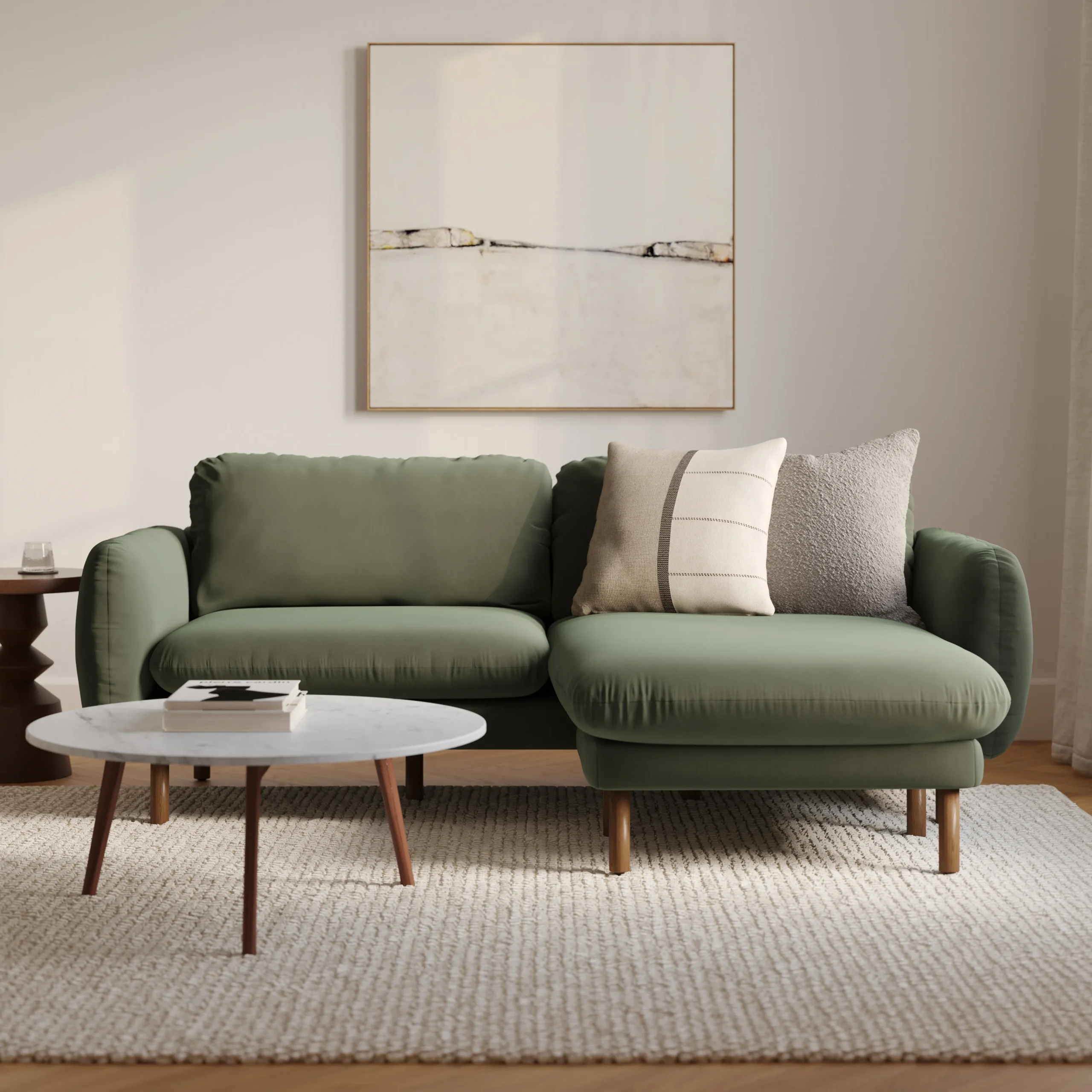 Sanders 85.5_ Velvet Reversible Sectional - Plush Pacific Green
