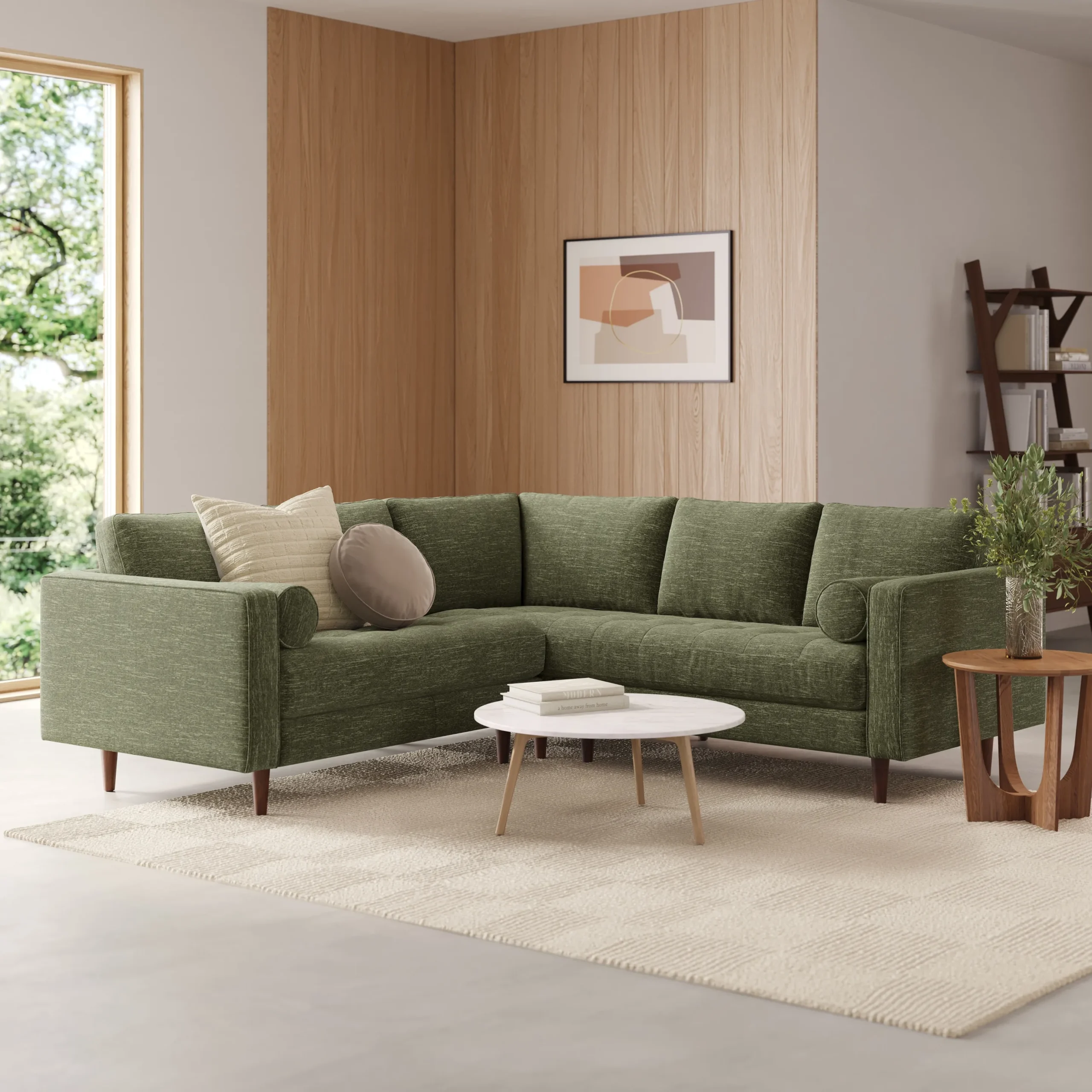 Sven 91_ Tufted Corner Sectional - Fir Green