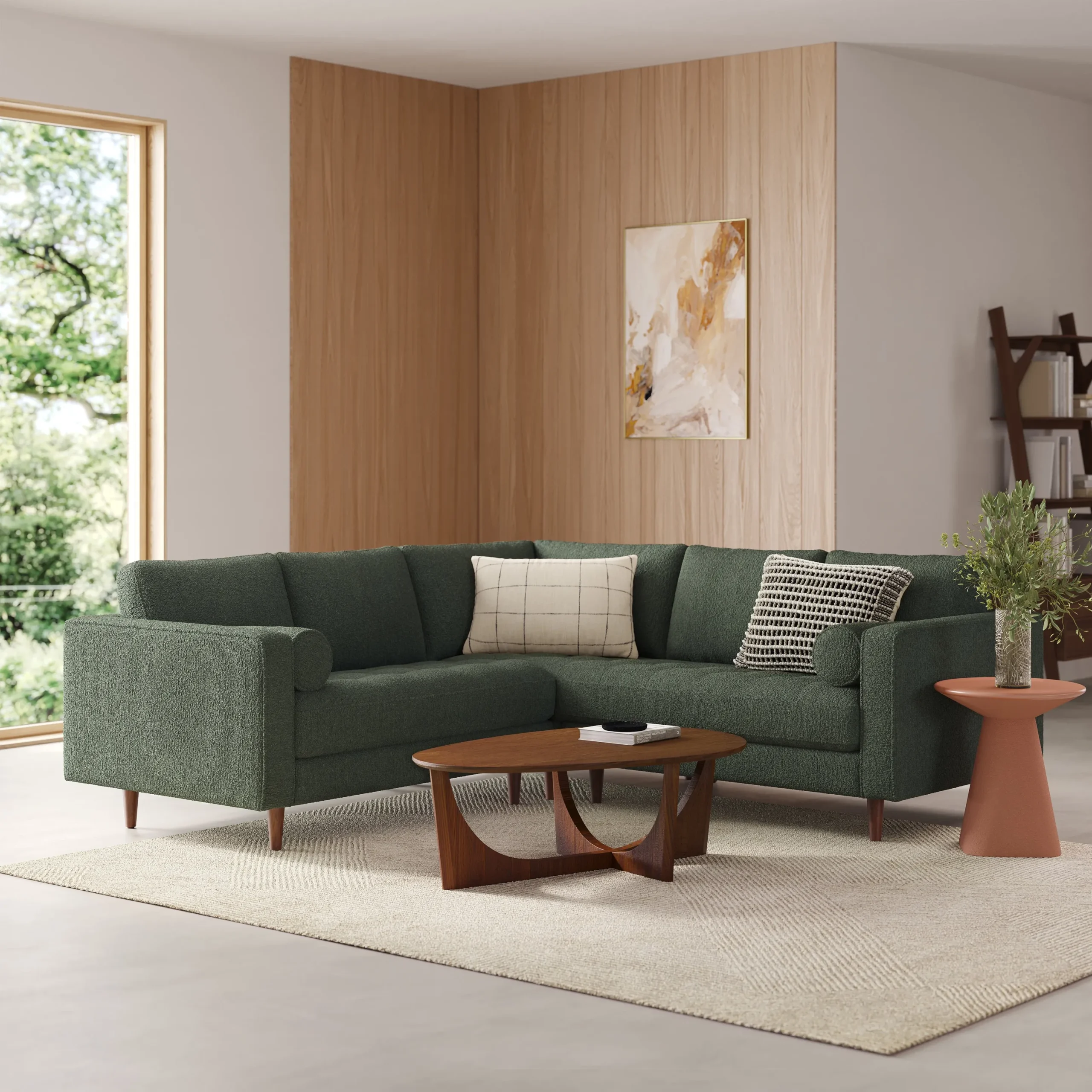 Sven 91_ Tufted Corner Sectional - Green Wool Bouclé