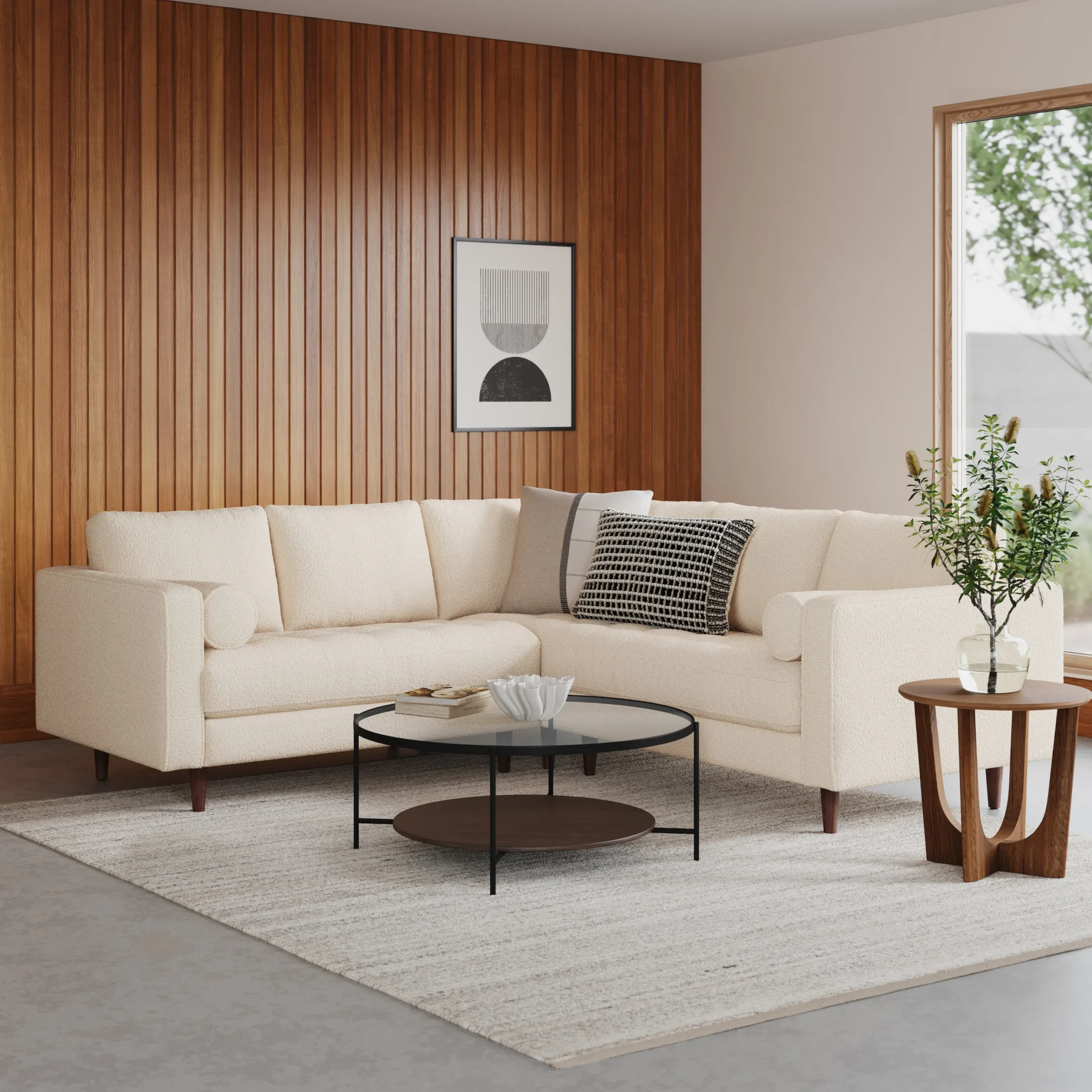 Sven 91_ Tufted Corner Sectional - Ivory Wool Bouclé