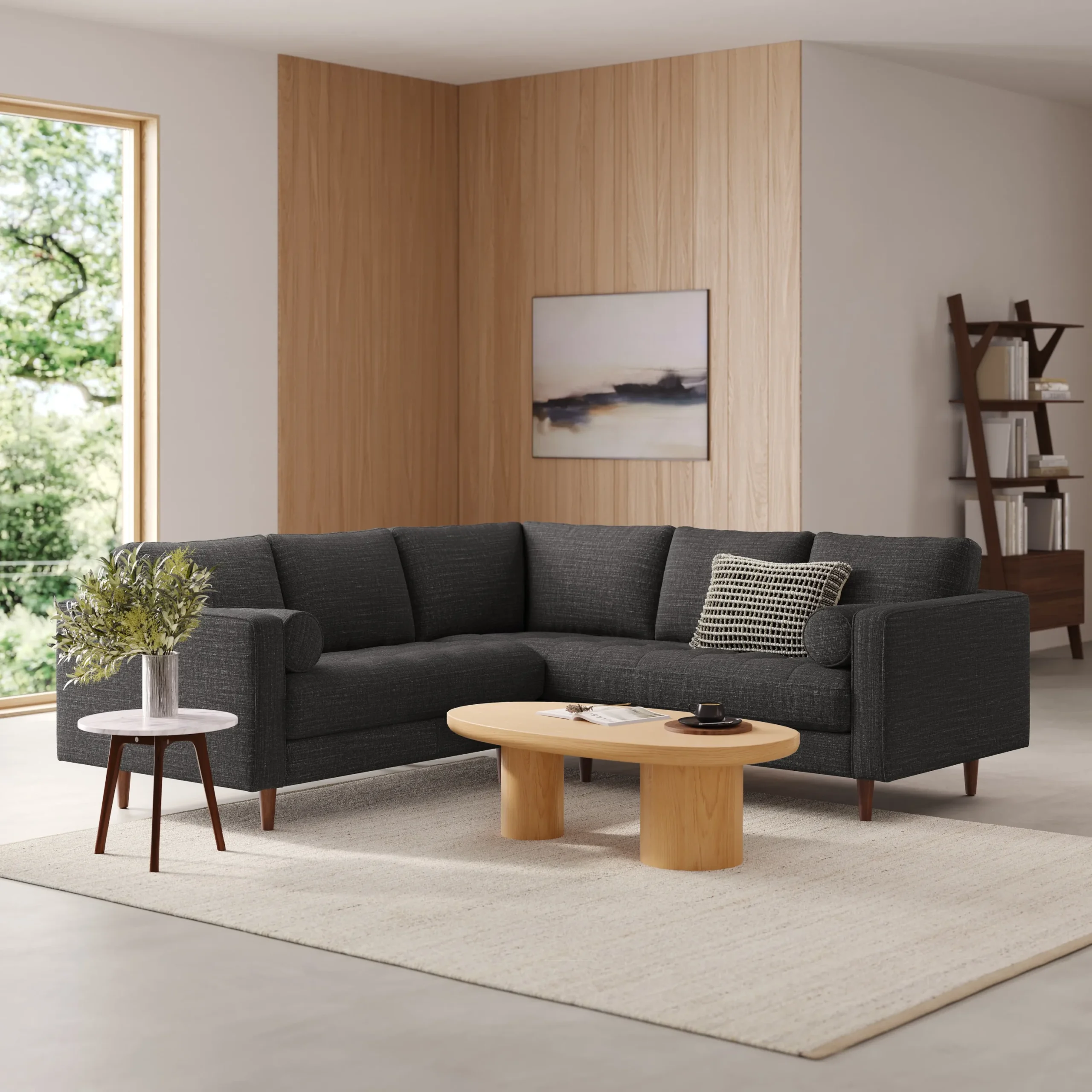 Sven 91_ Tufted Corner Sectional - Napa Charcoal