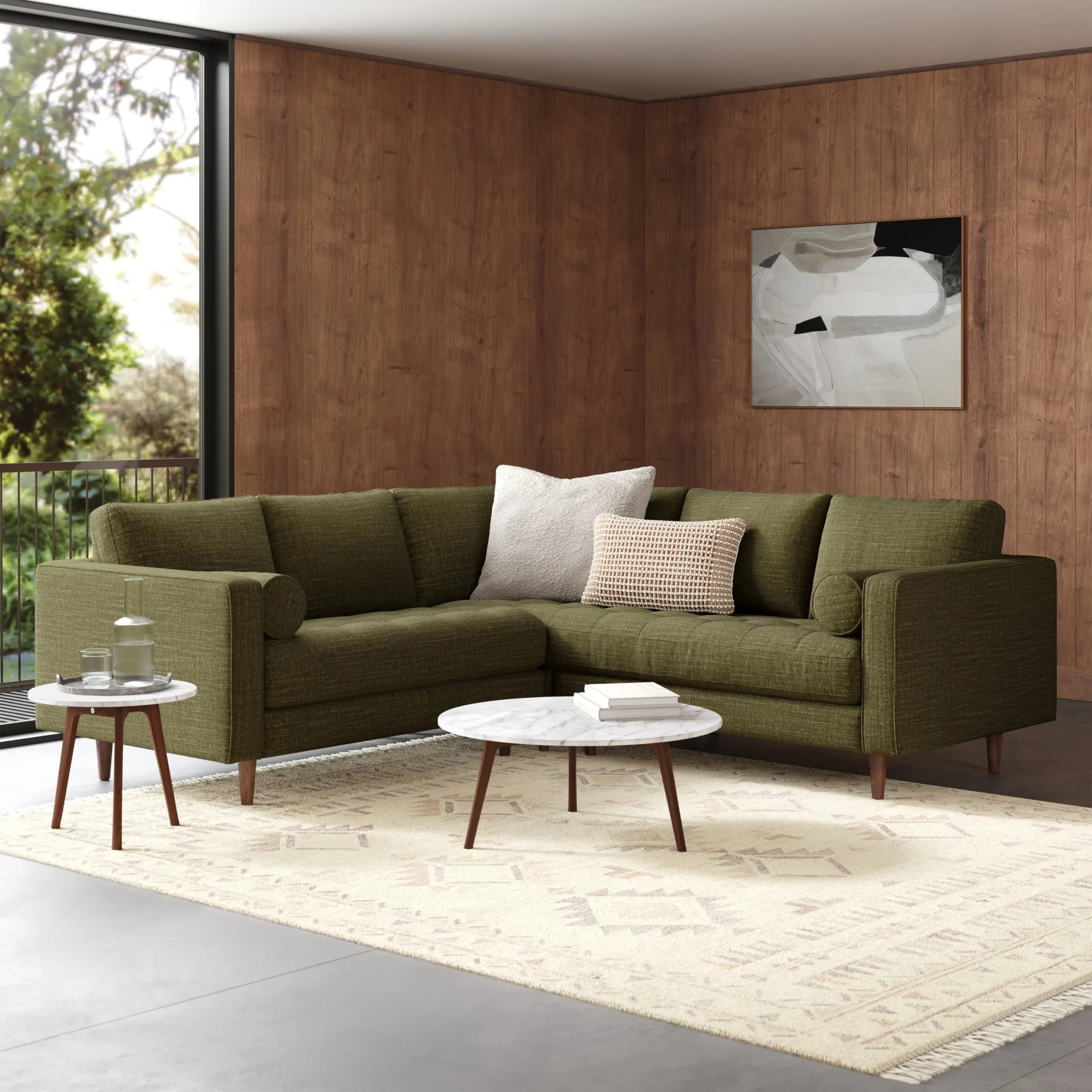 Sven 91_ Tufted Corner Sectional - Napa Moss