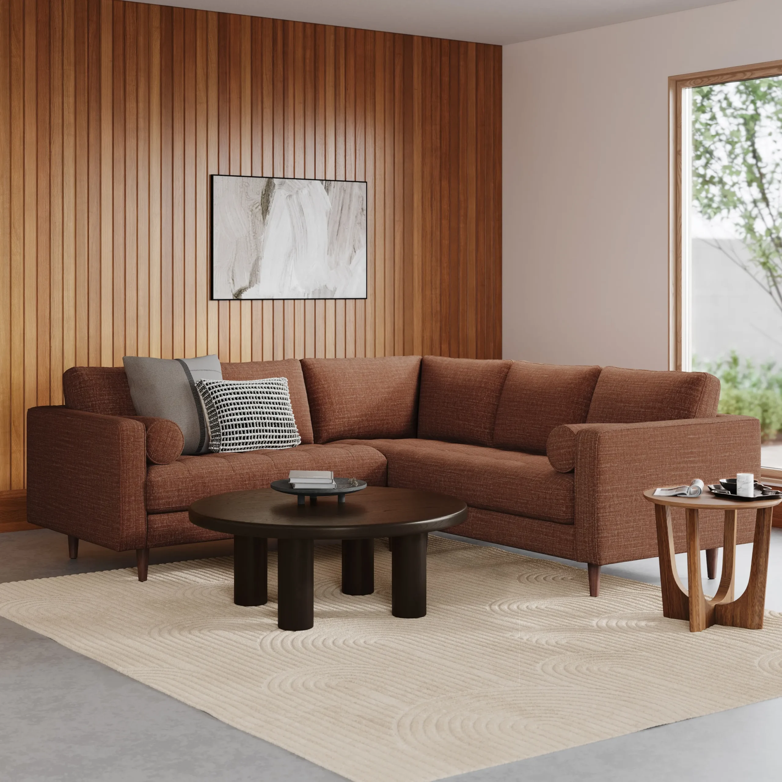 Sven 91_ Tufted Corner Sectional - Napa Rust