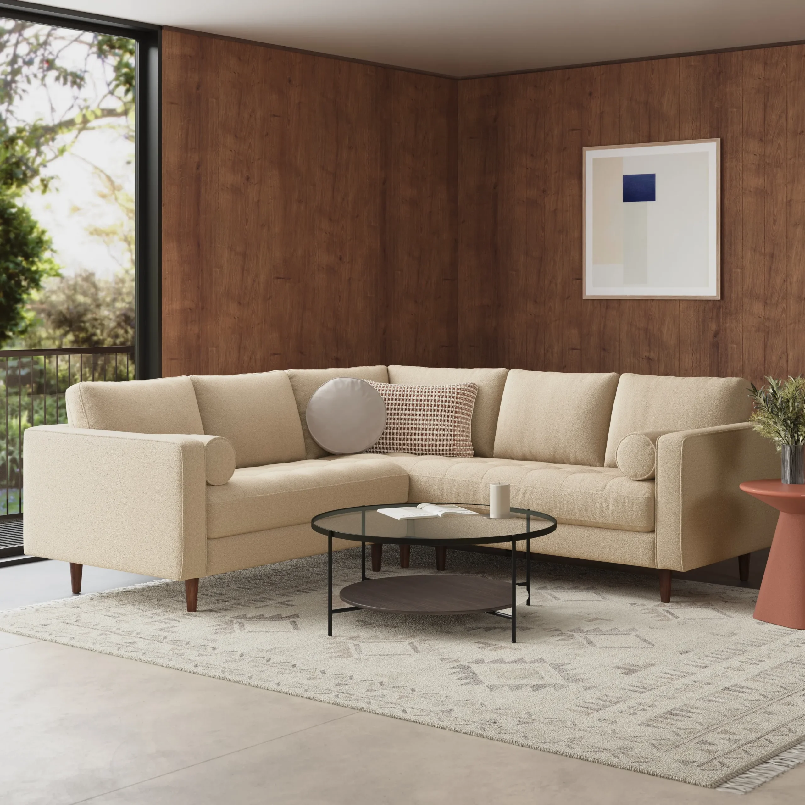 Sven 91_ Tufted Corner Sectional - Ratine Buff