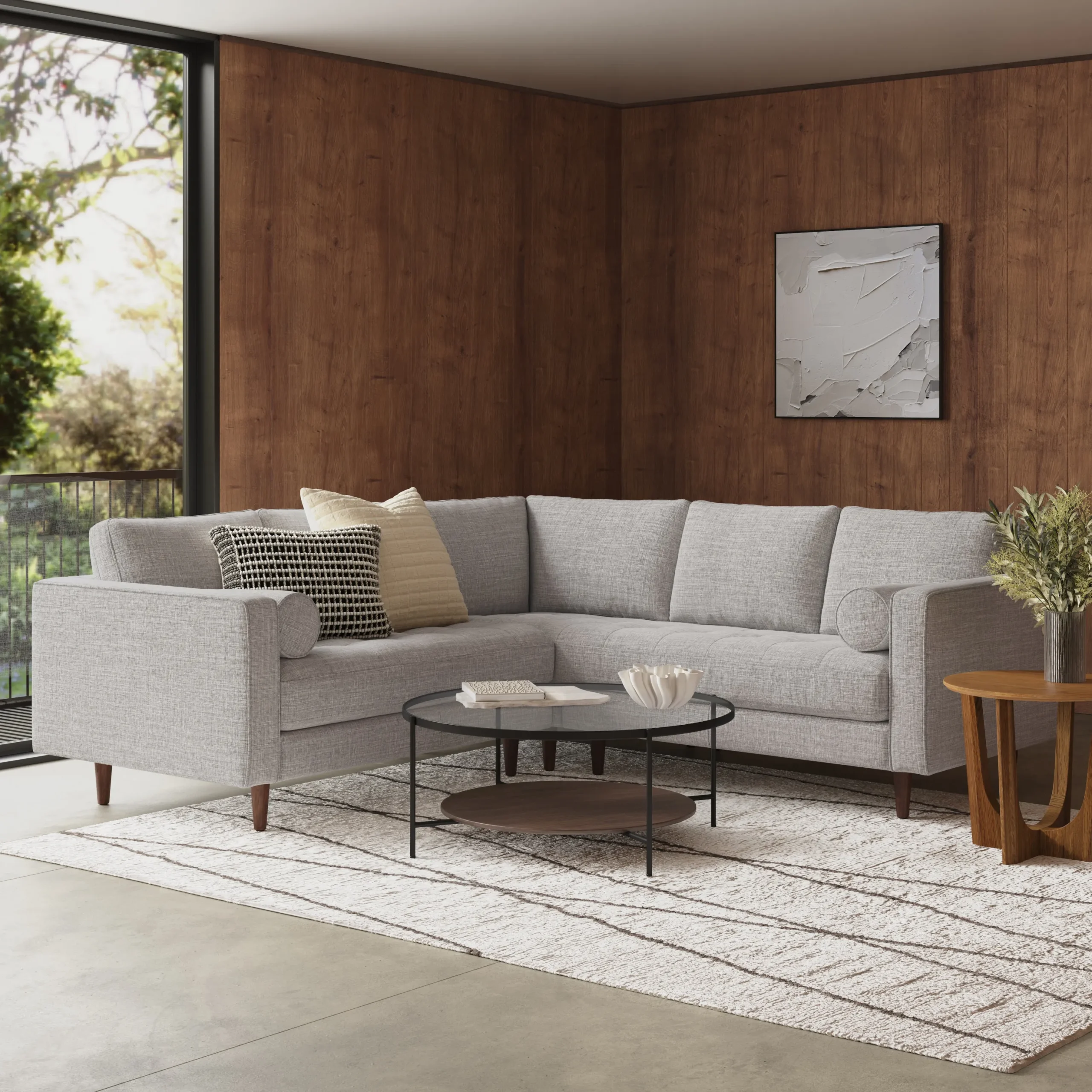 Sven 91_ Tufted Corner Sectional - Stone Gray