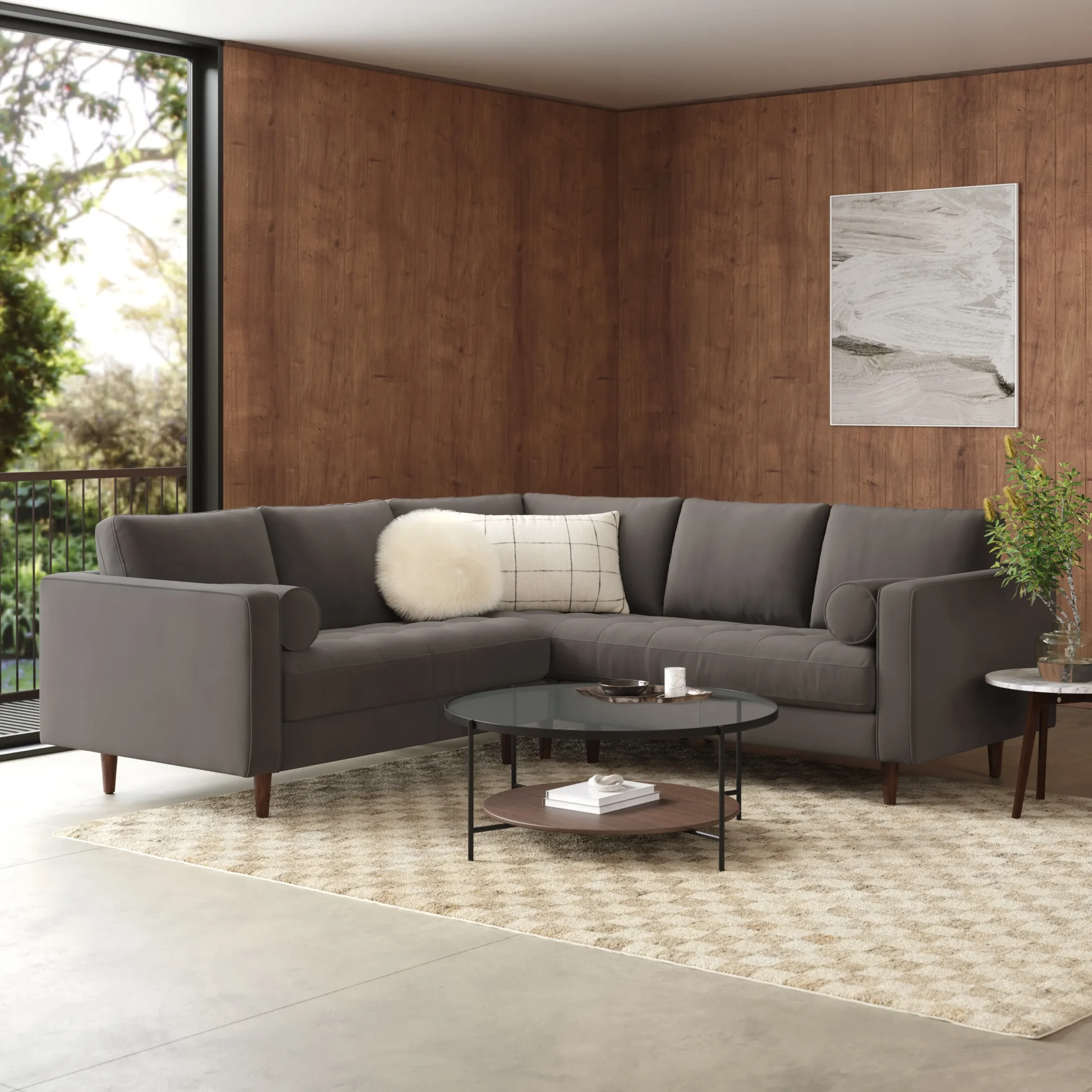 Sven 91_ Tufted Velvet Corner Sectional - Hale Warm Gray