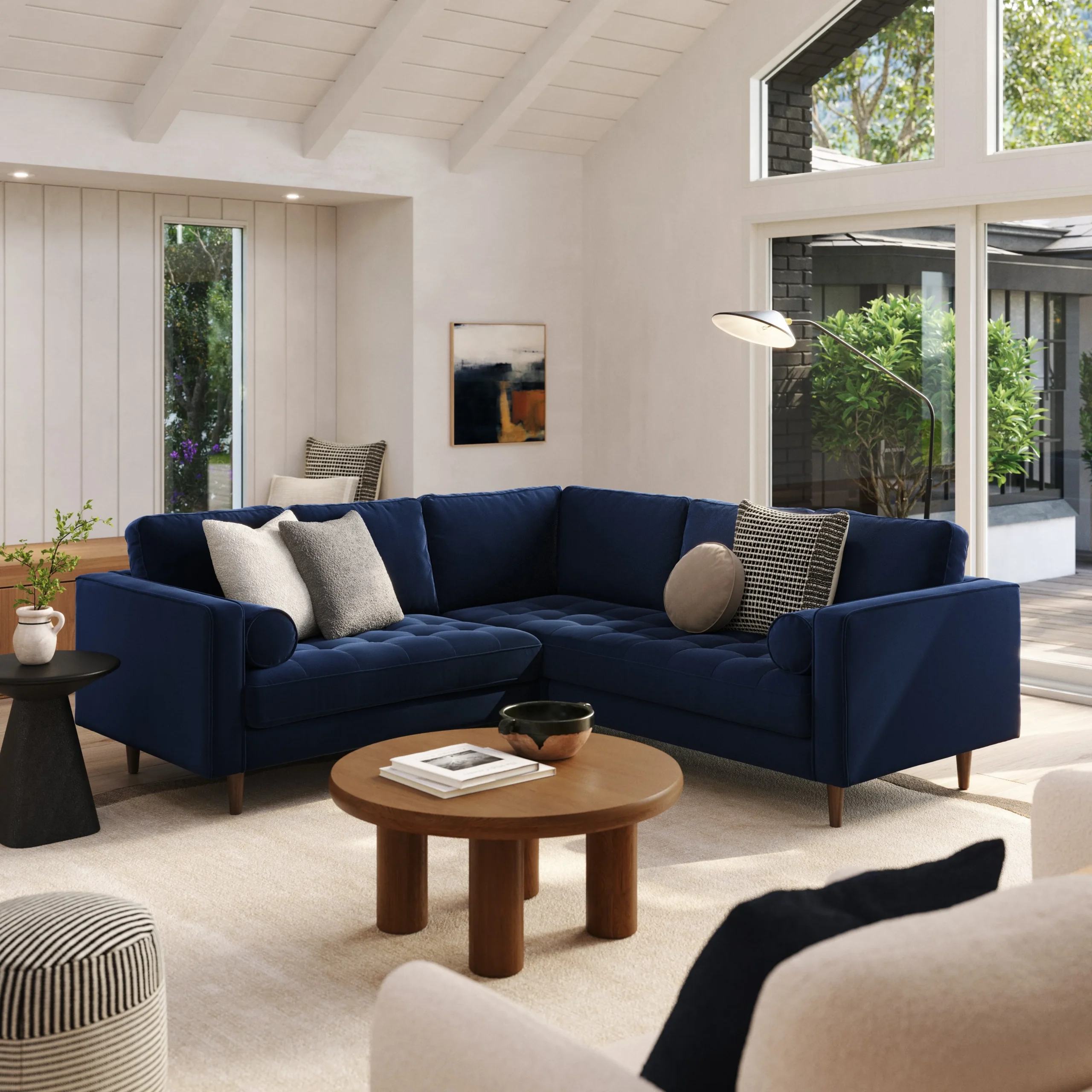 Sven 91_ Tufted Velvet Corner Sectional - Plush Cascadia Blue