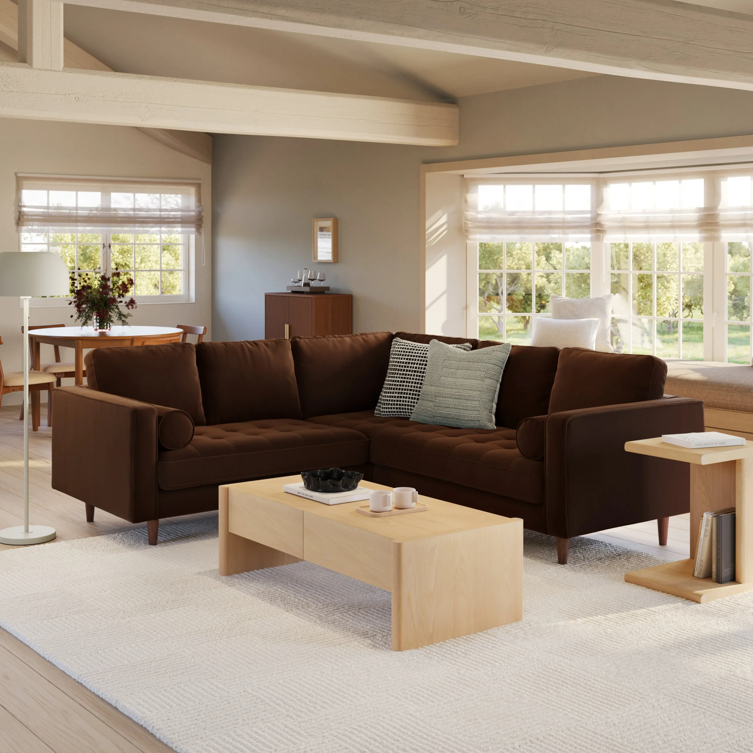 Sven 91_ Tufted Velvet Corner Sectional - Plush Pacific Brown