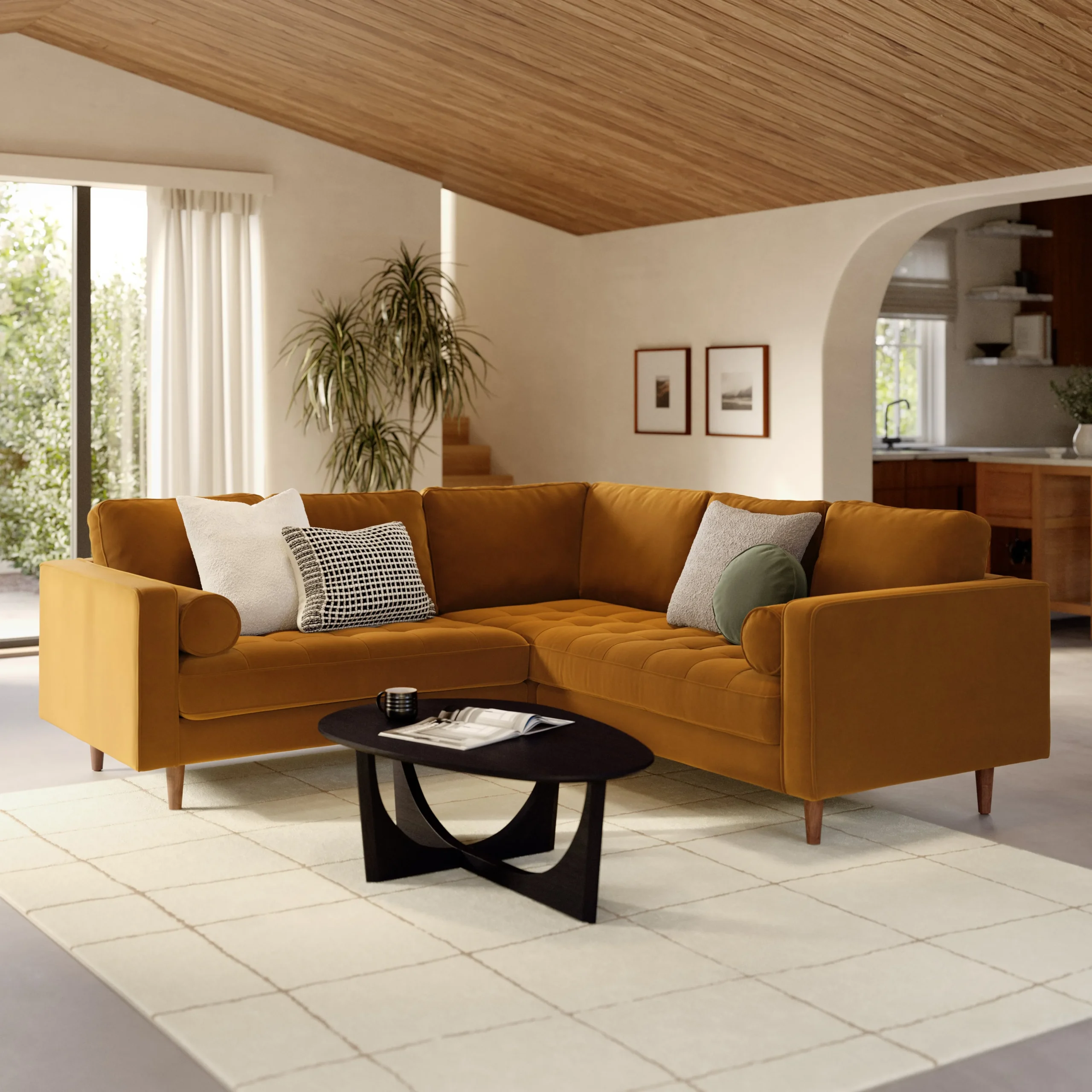 Sven 91_ Tufted Velvet Corner Sectional - Plush Pacific Ginger