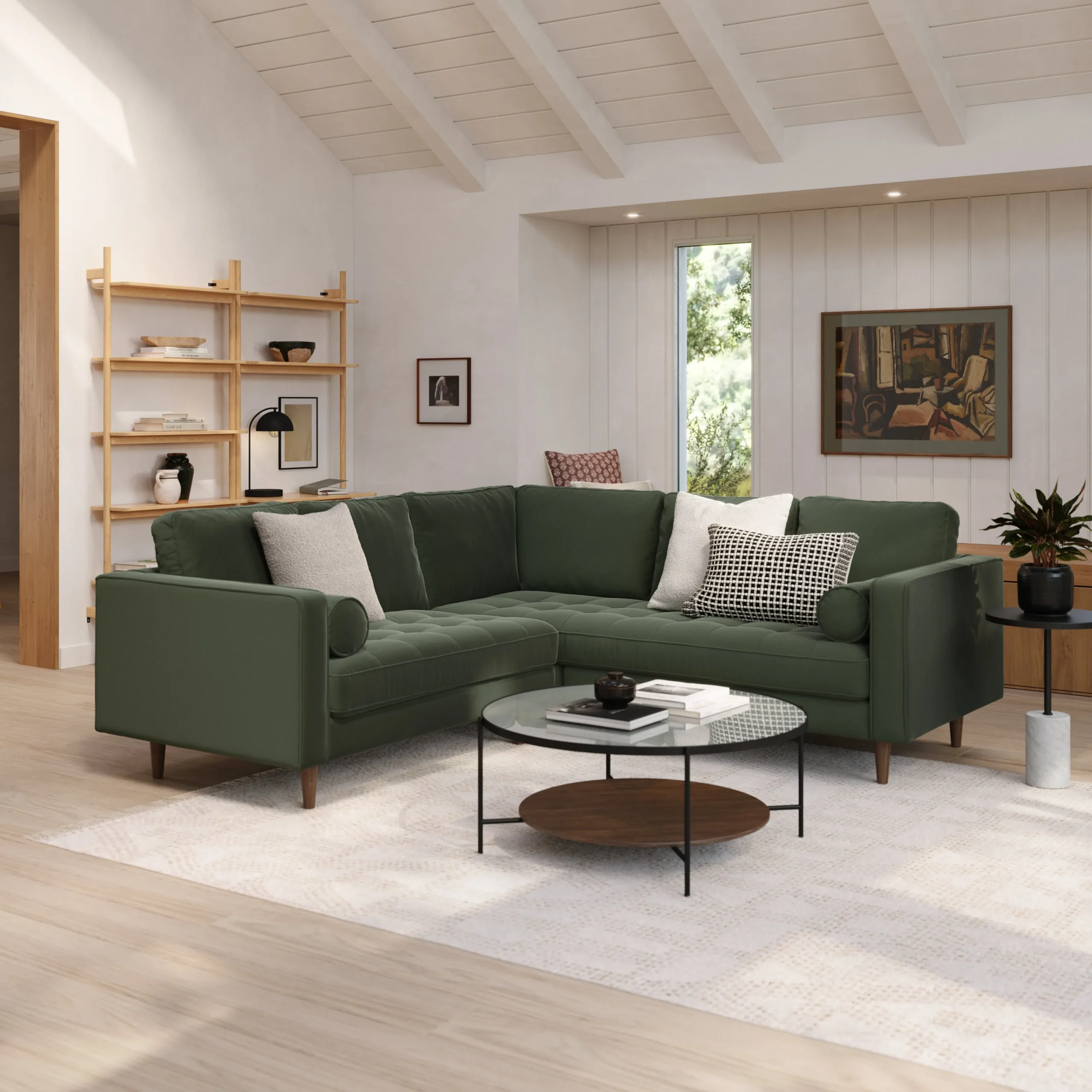 Sven 91_ Tufted Velvet Corner Sectional - Plush Pacific Green