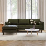 Sven 100_ Tufted Leather Left Sectional - Charme Green