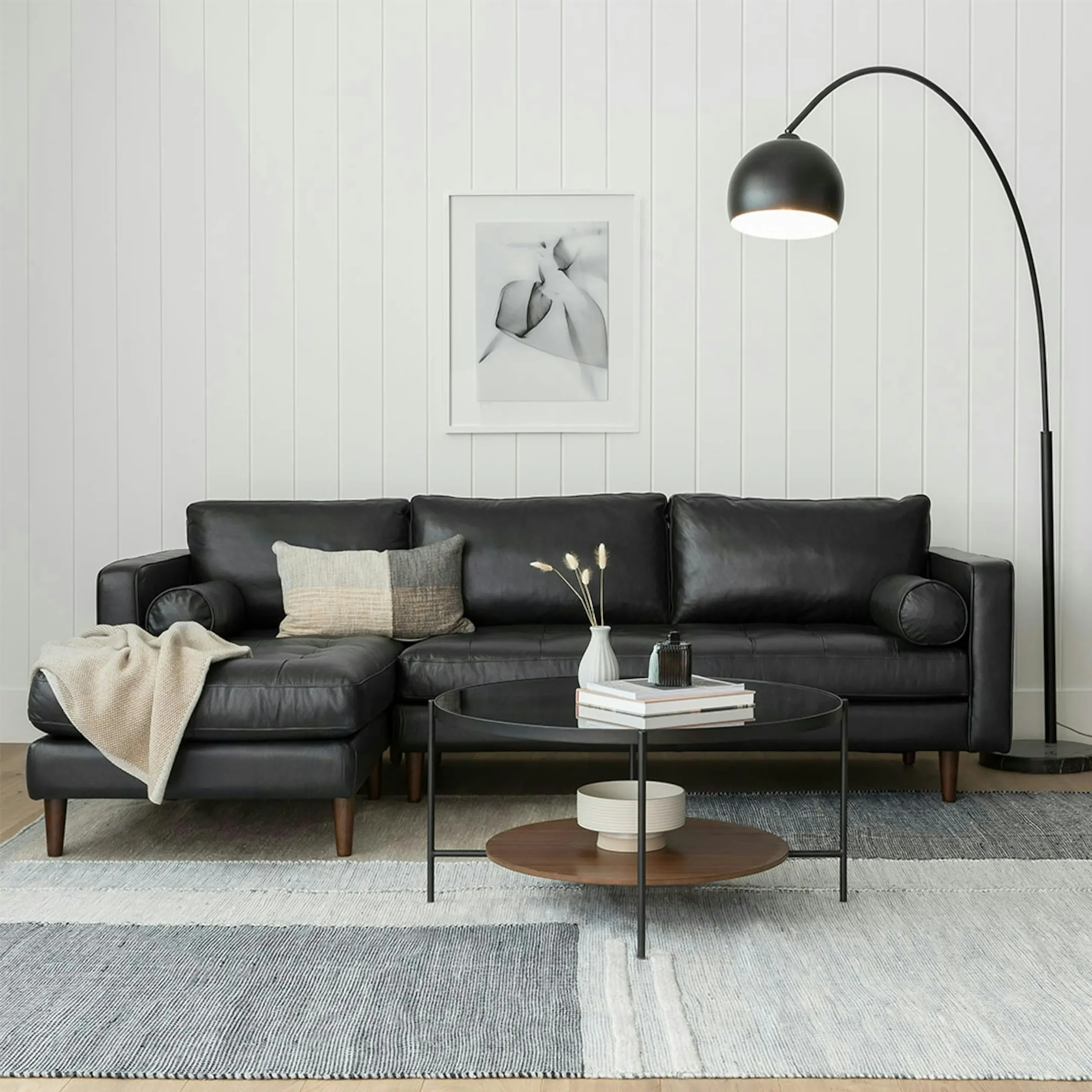Sven 100_ Tufted Leather Left Sectional - Oxford Black