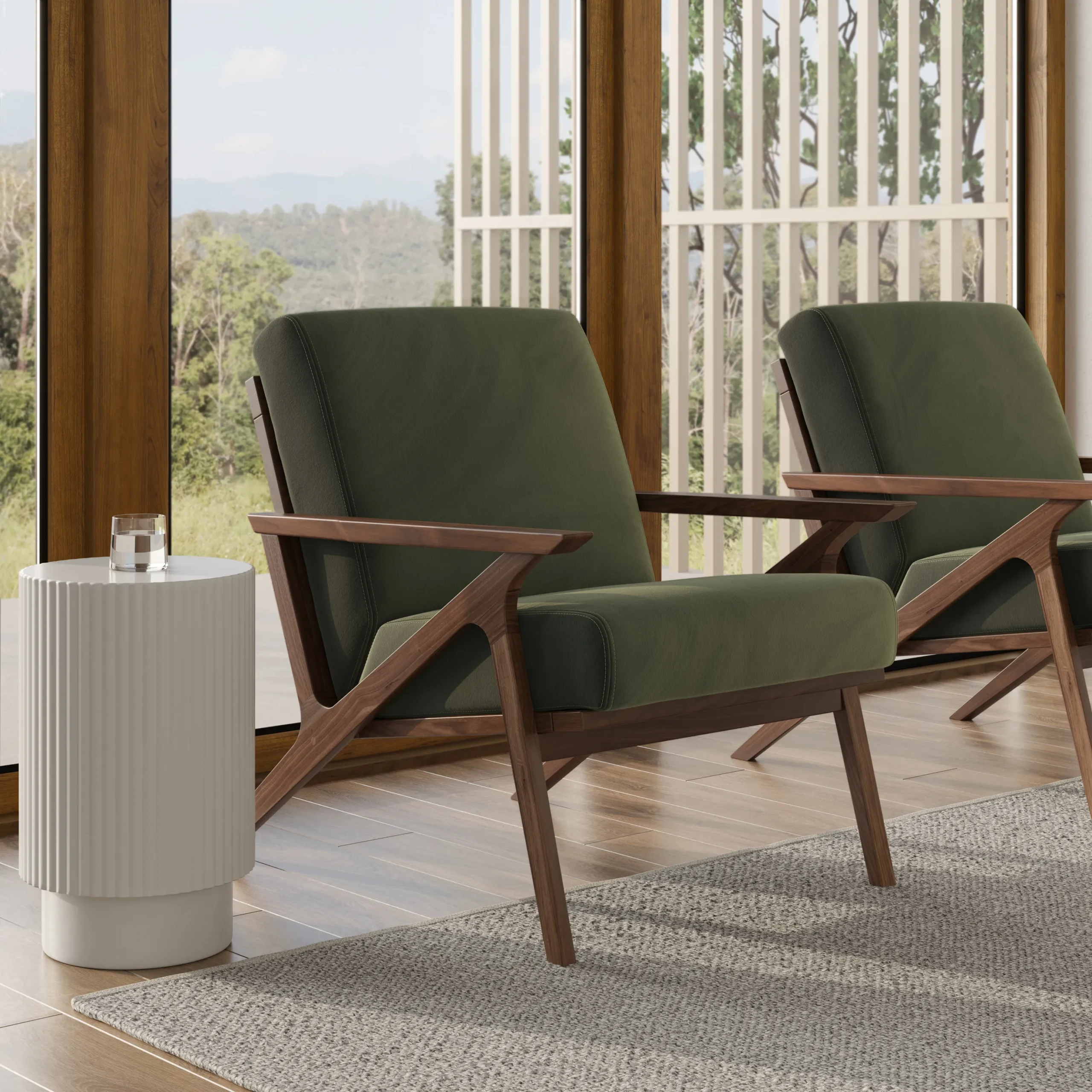 Otio 26_ Velvet Lounge Chair - Walnut and Hale Fir Green