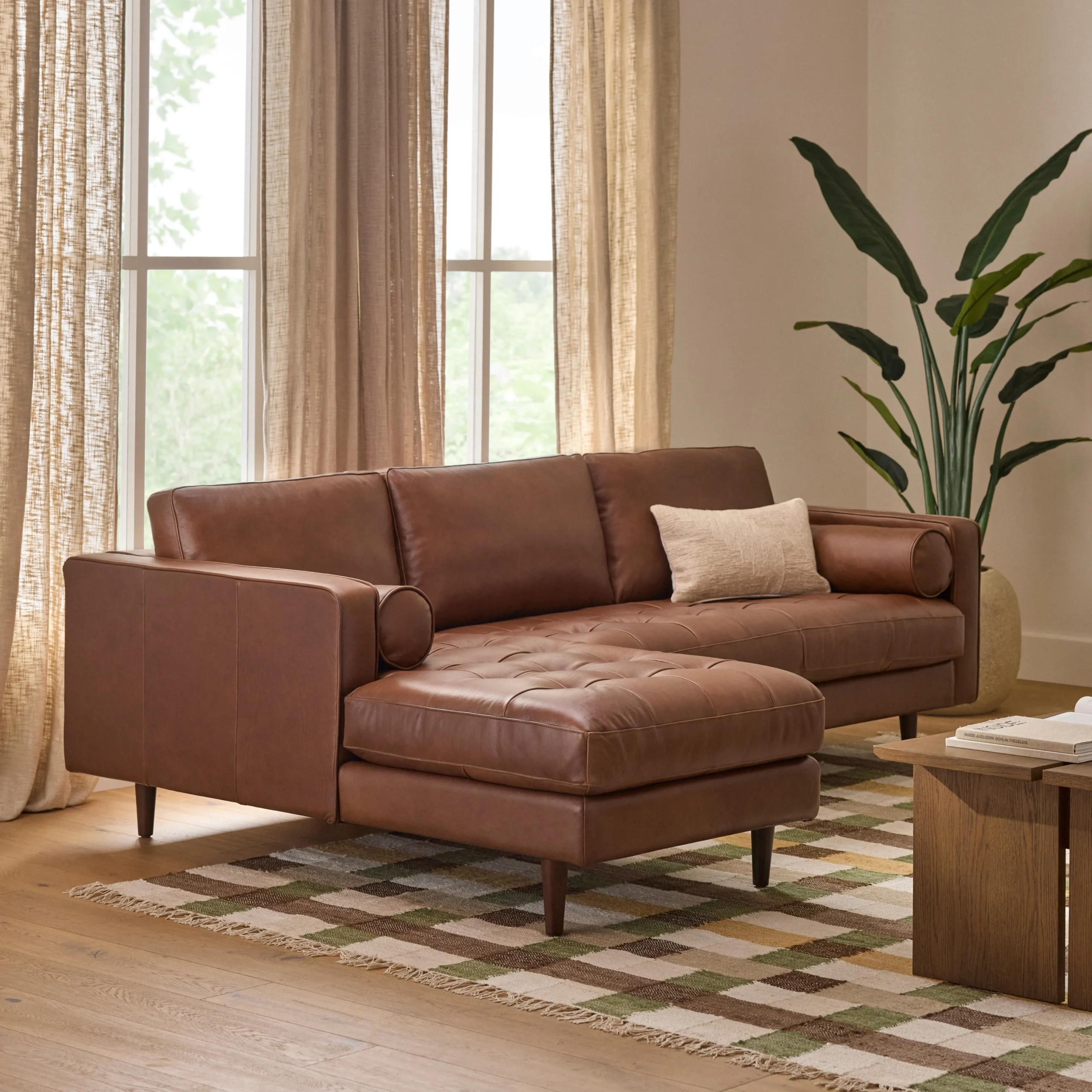 Sven 100_ Tufted Leather Left Sectional - Taos Brown