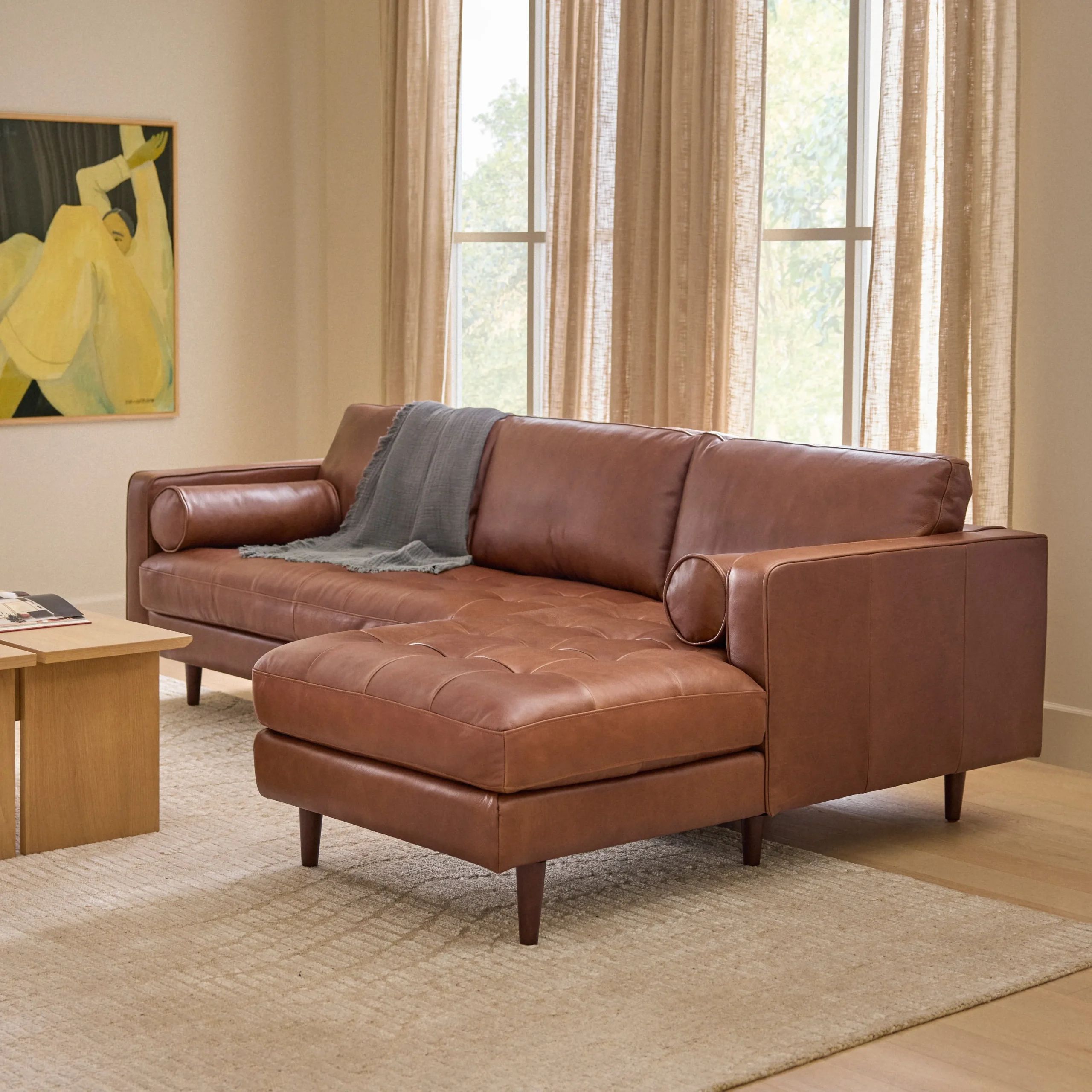 Sven 100_ Tufted Leather Right Sectional - Taos Brown