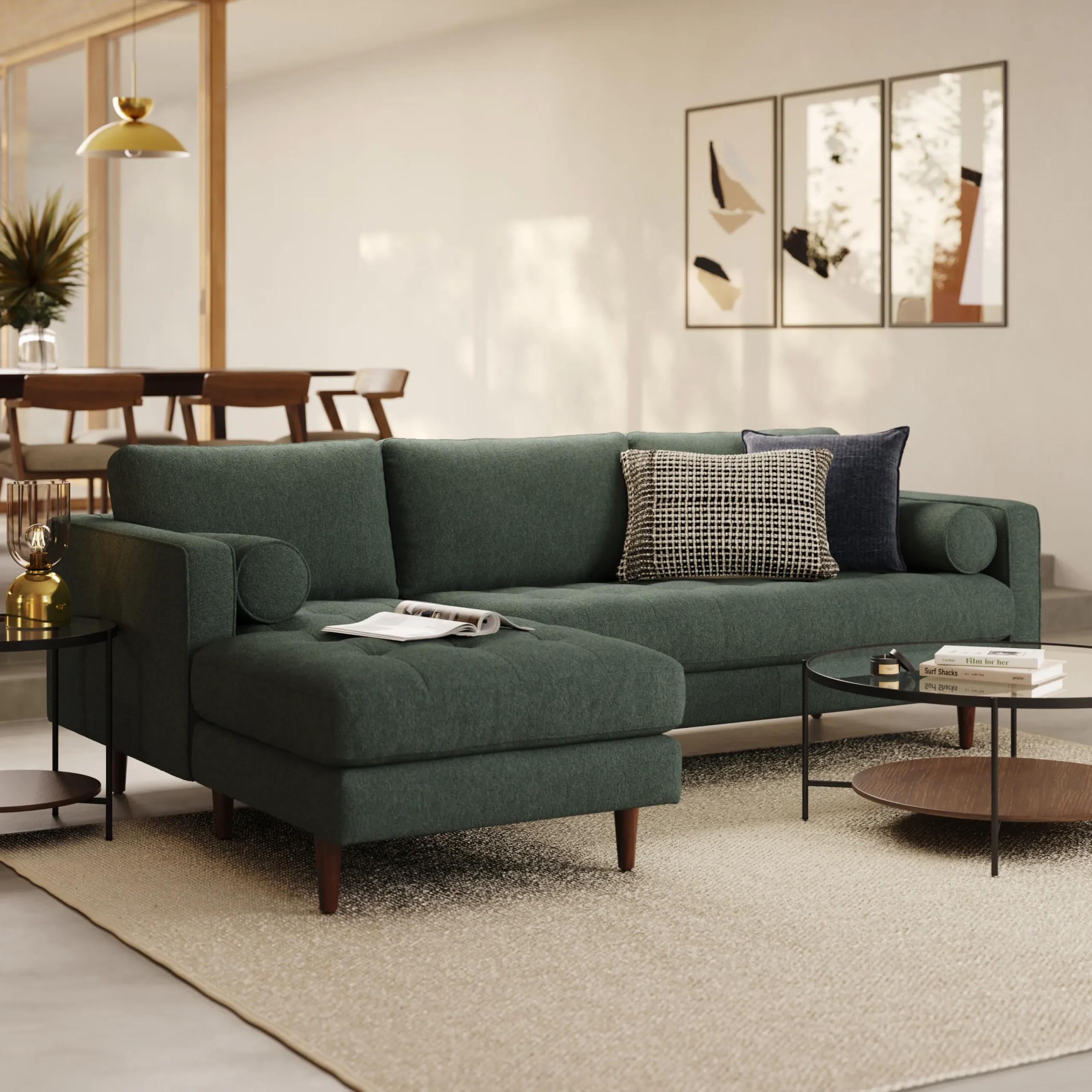 Sven 100_ Tufted Left Sectional - Green Wool Bouclé