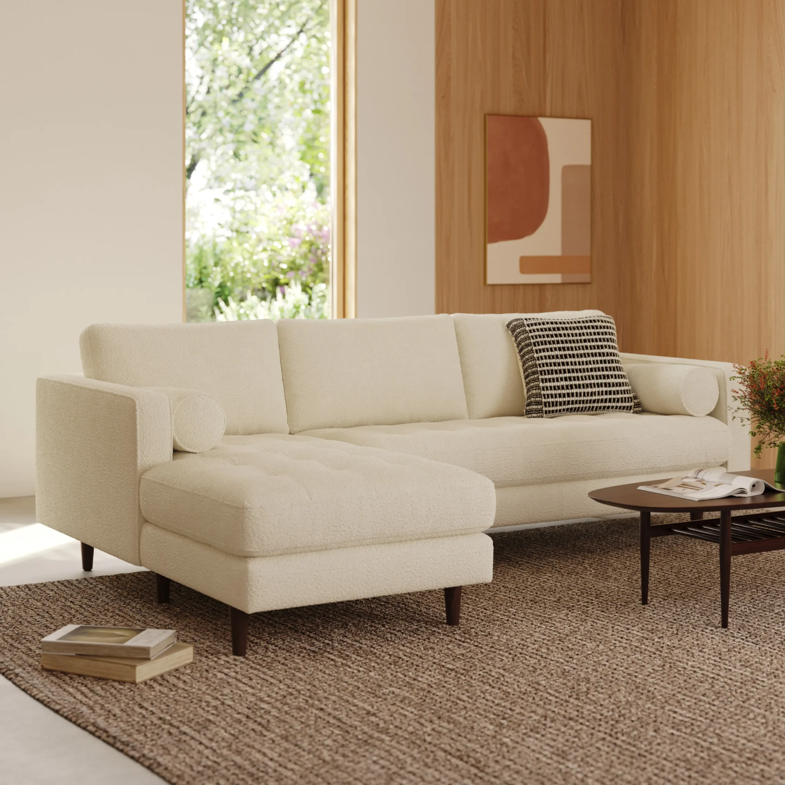 Sven 100_ Tufted Left Sectional - Ivory Wool Bouclé