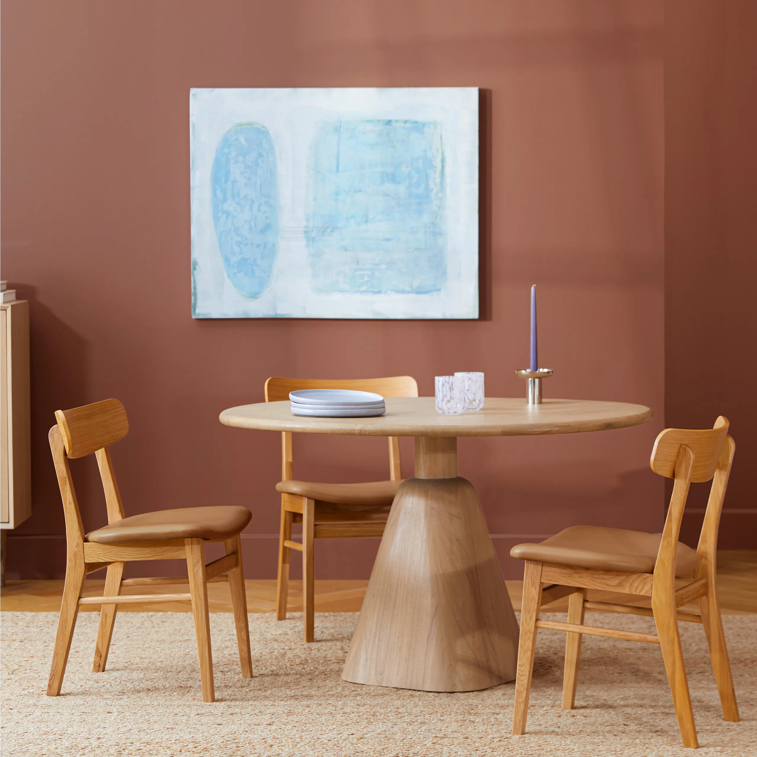 Ecole Leather Dining Chair - Oak and Toscana Tan