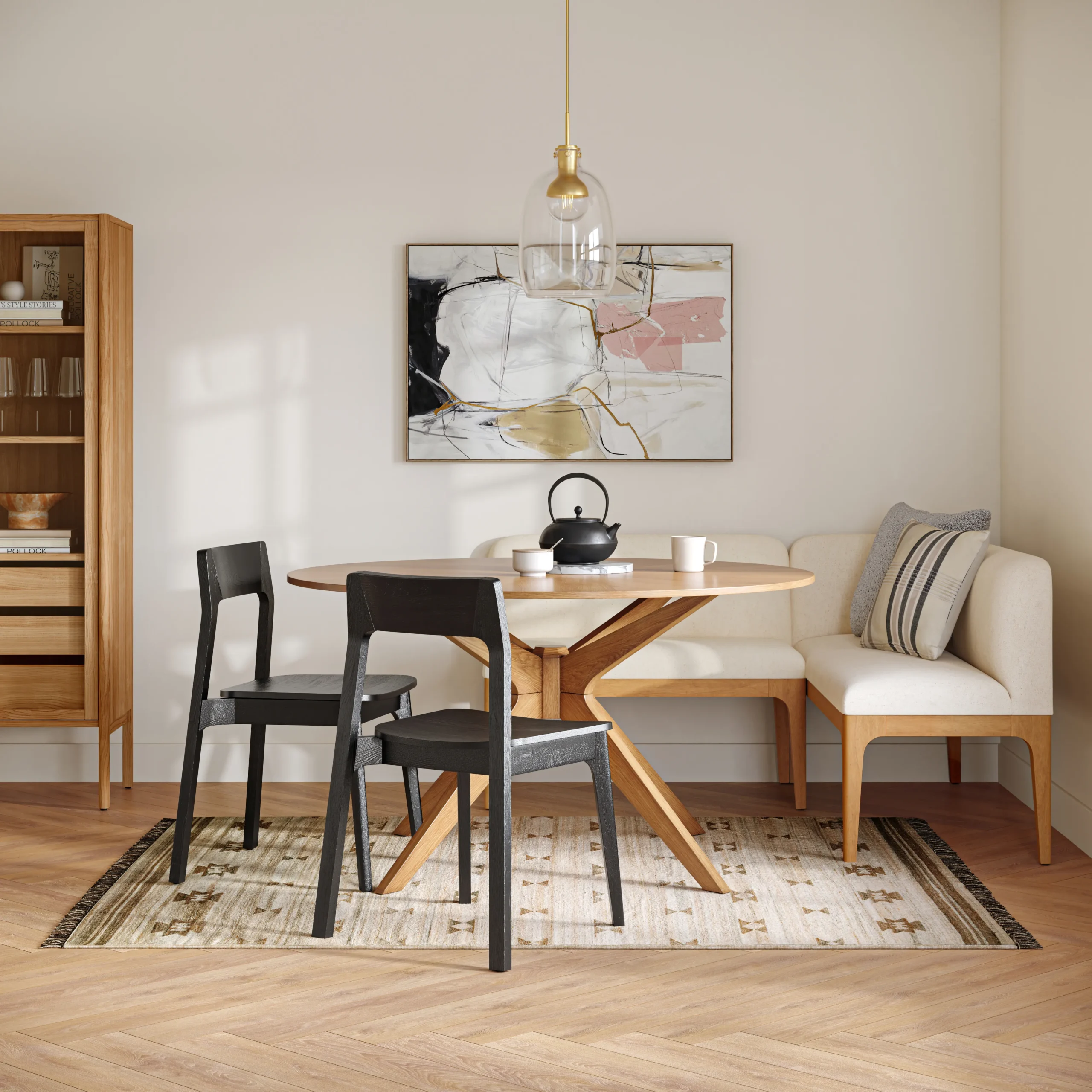 Armless Banquette - Natural Oak and Sand Ivory