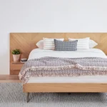 Nera Queen Low Profile Bed with Nightstands Set - Oak