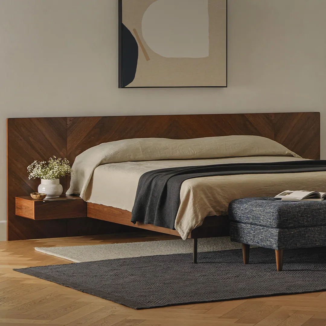 Nera King Low Profile Bed with Nightstands Set - Walnut - Image 2