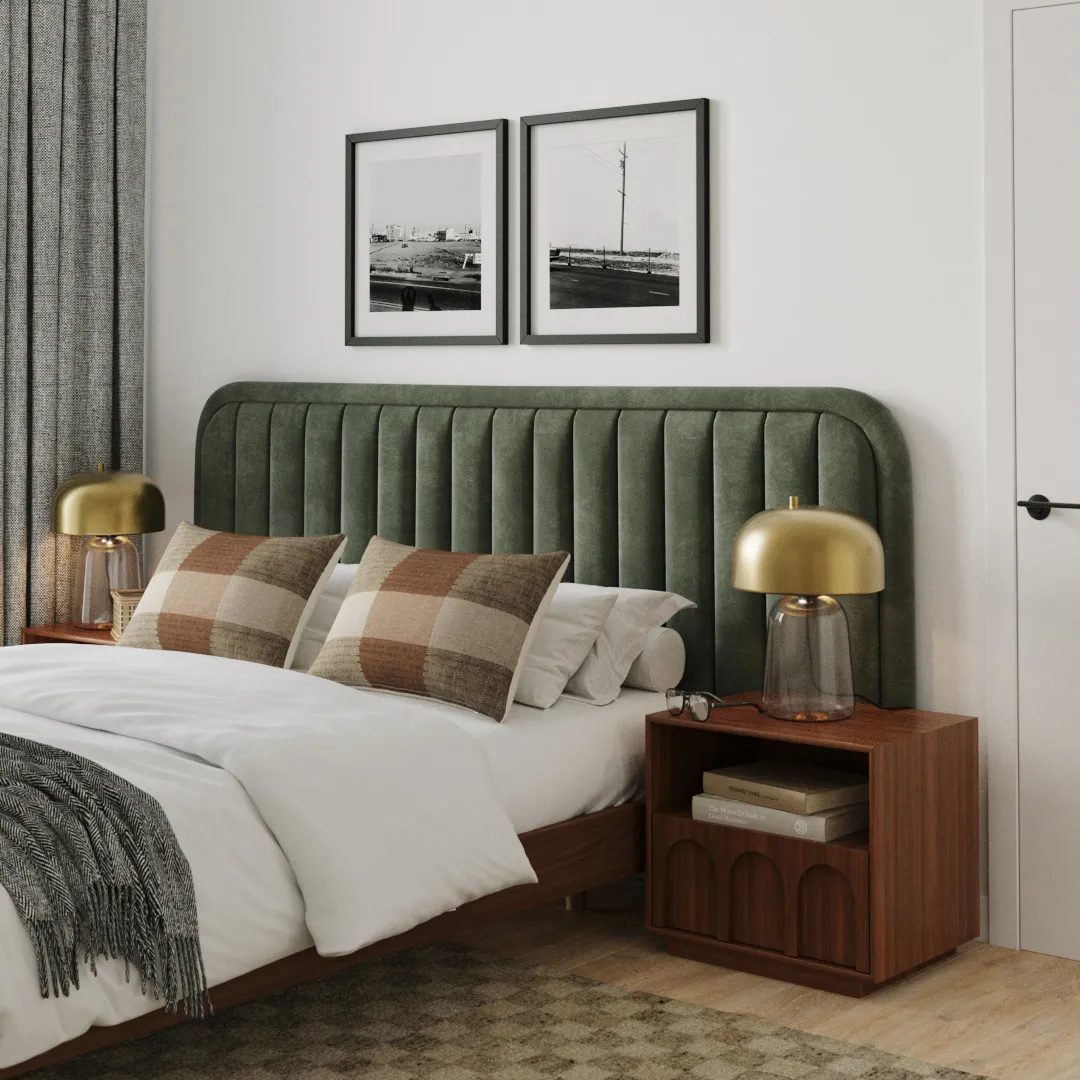 Rolph Queen Velvet Headboard - Plush Pacific Green - Image 2
