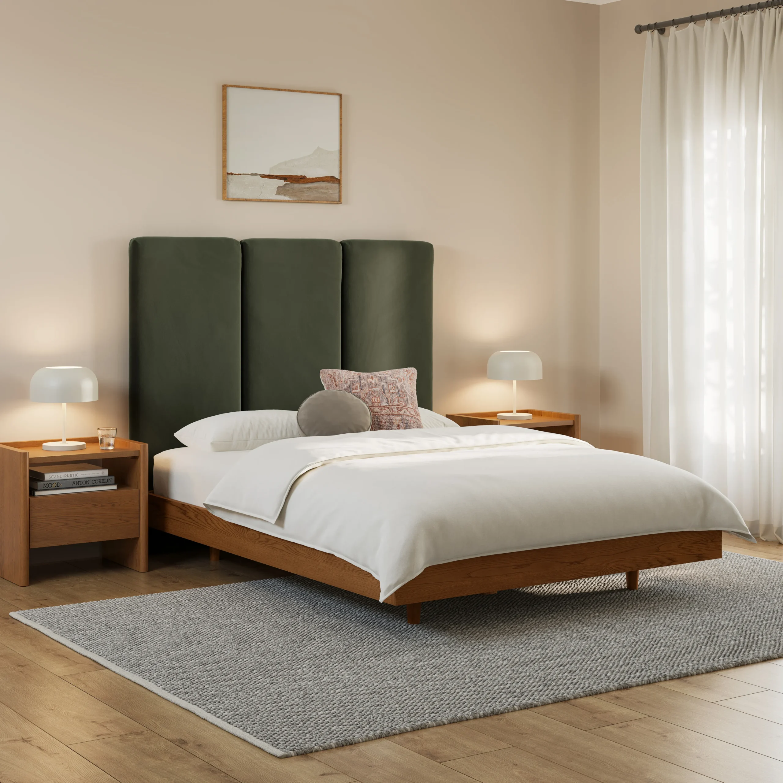 Noel Queen Velvet Headboard - Hale Fir Green