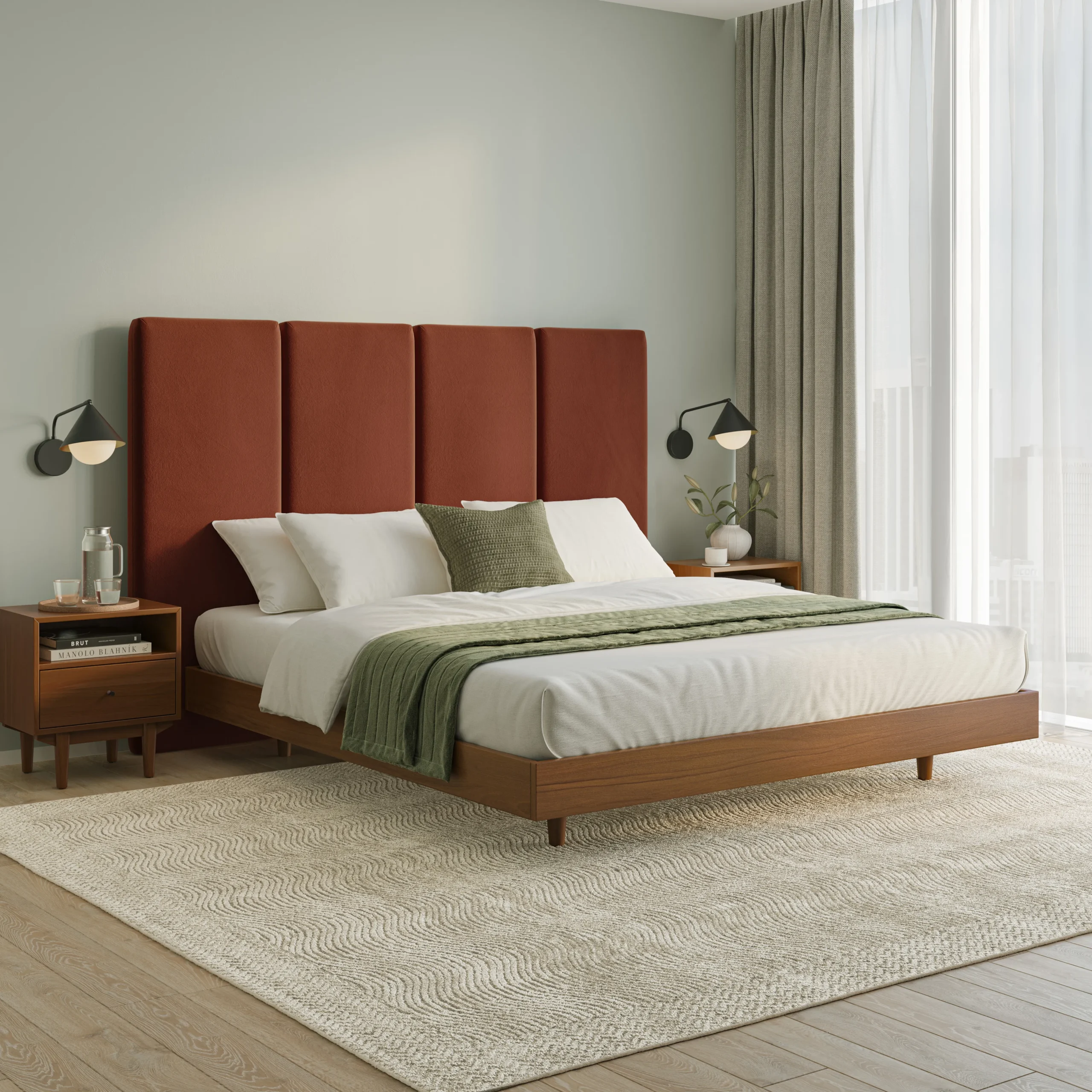 Noel King Tall Velvet Headboard - Hale Rust - Image 3
