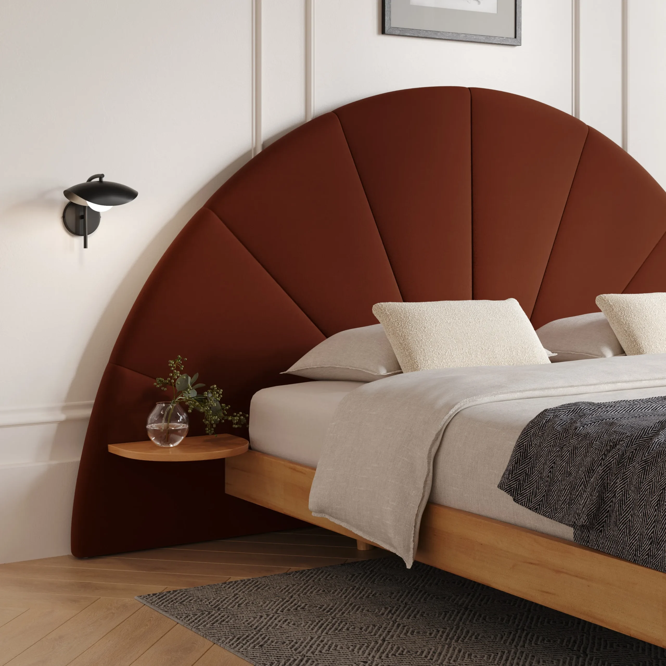 Almelo Queen Velvet Headboard - Hale Rust