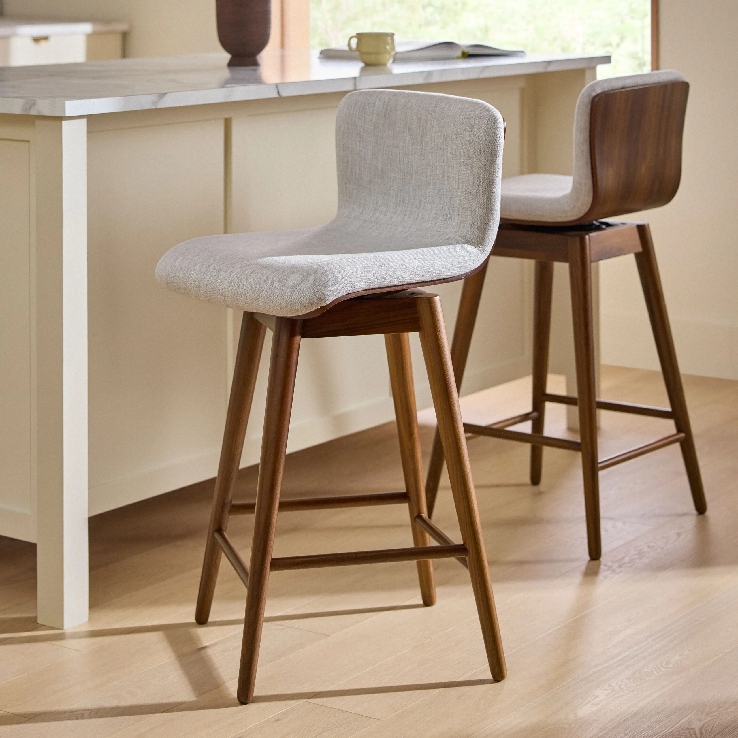 Sede Swivel Counter Stool - Walnut and Mist Gray - Image 3