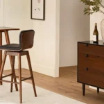 Sede Leather Swivel Bar Stool - Walnut and Black