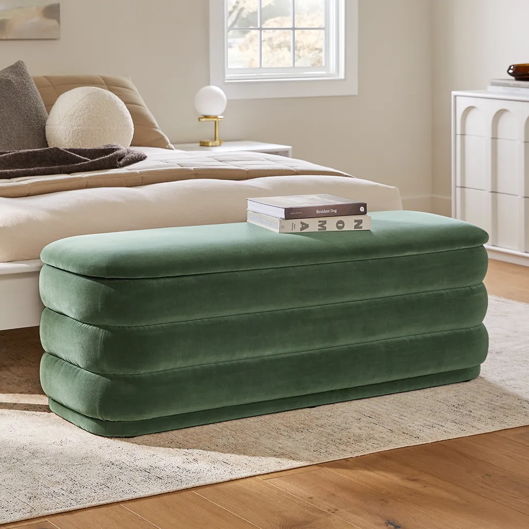 Rolph 55.5_ Velvet Storage Bench - Plush Pacific Green - Image 3