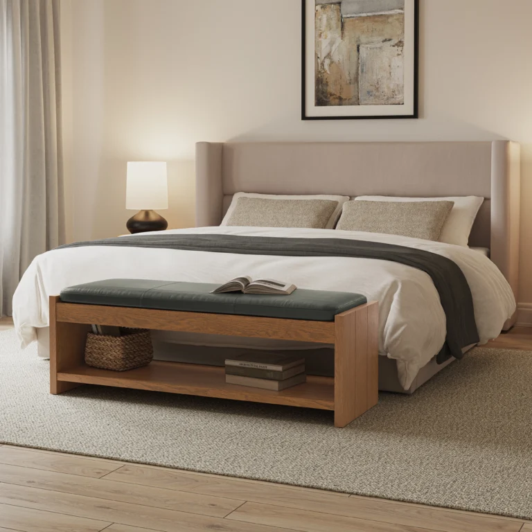Cassie 56_ Leather Bench - Smoked Oak and Charme Green