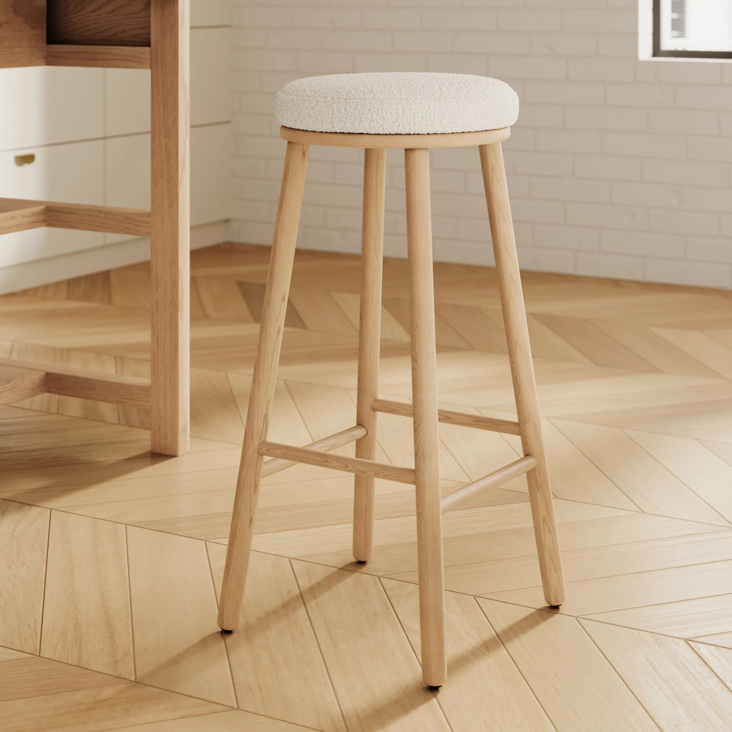 Nurmi Counter Stool - White Oak and Ivory Wool Bouclé - Image 2