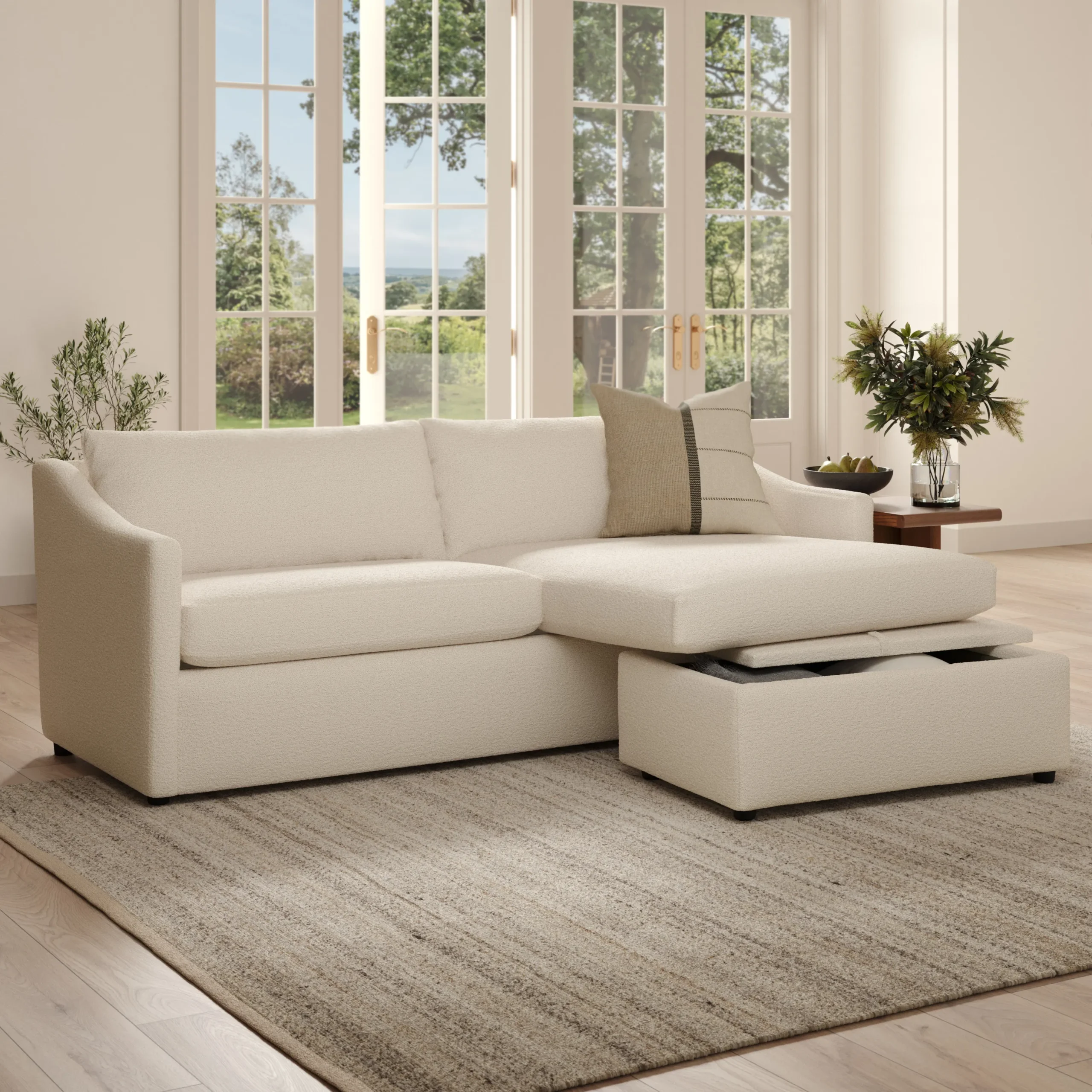 Landry 84.5_ Reversible Storage Sectional - Ivory Wool Bouclé - Image 2