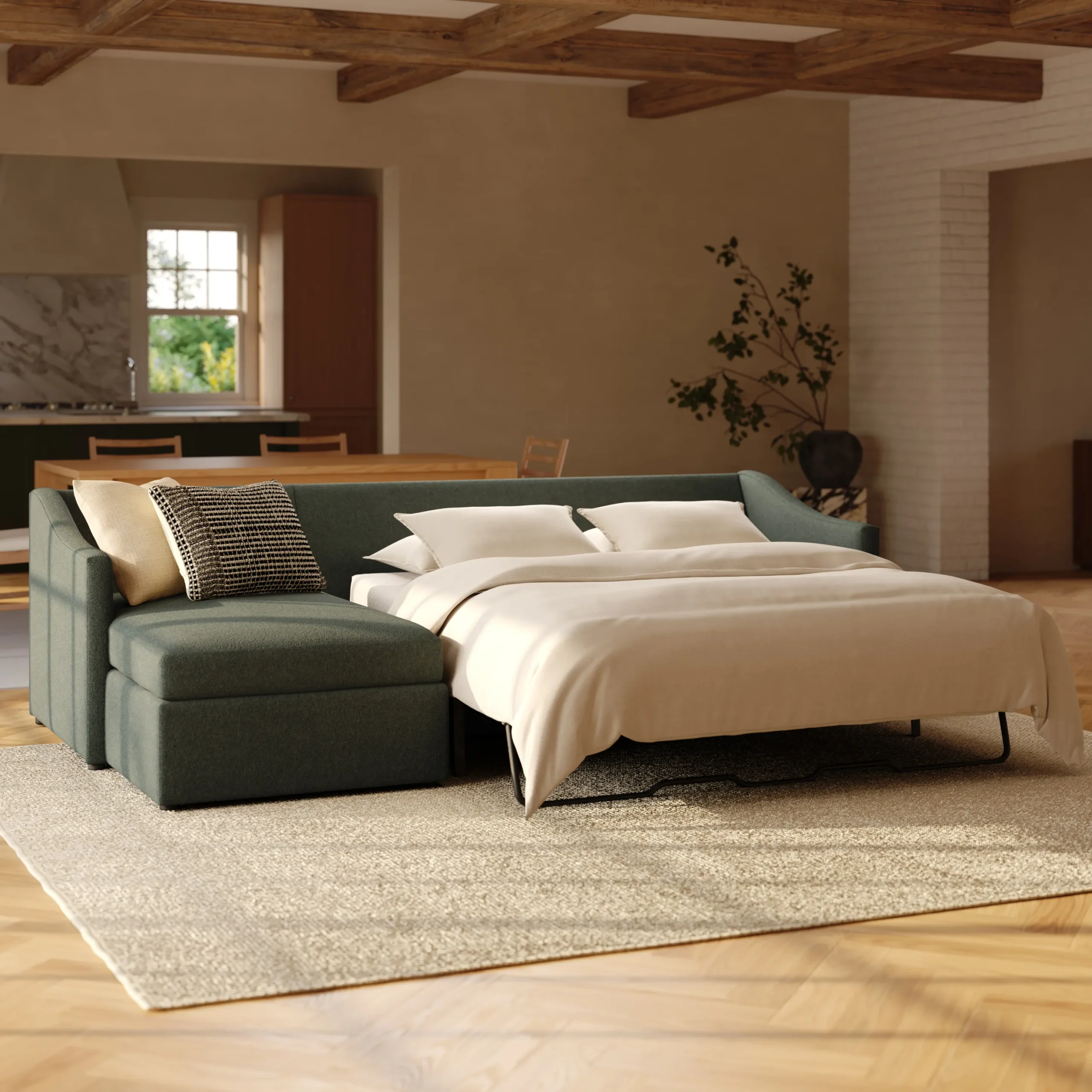 Landry 109_ Left Storage Sleeper Sectional - Green Wool Bouclé