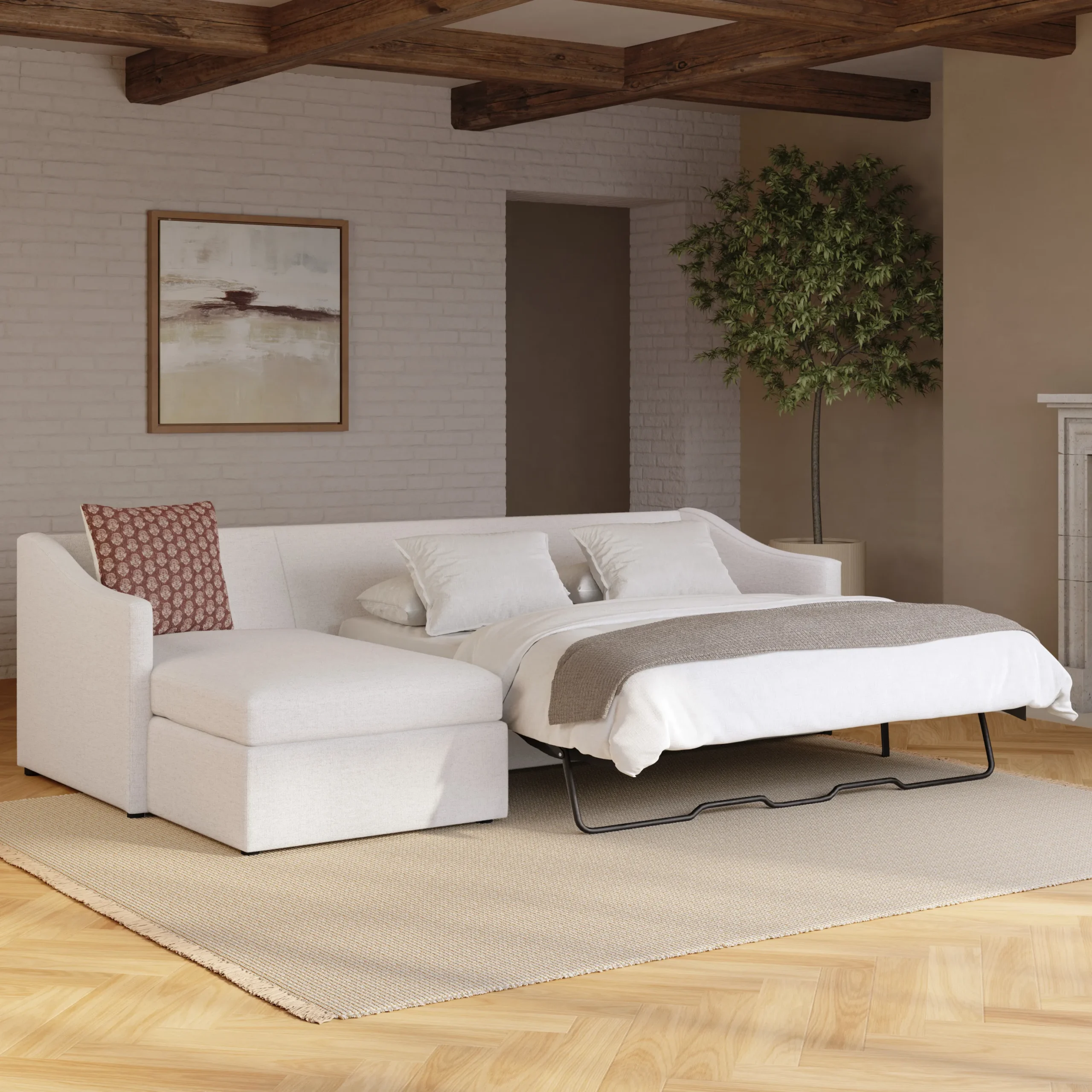 Landry 109_ Left Storage Sleeper Sectional - Napa White - Image 2