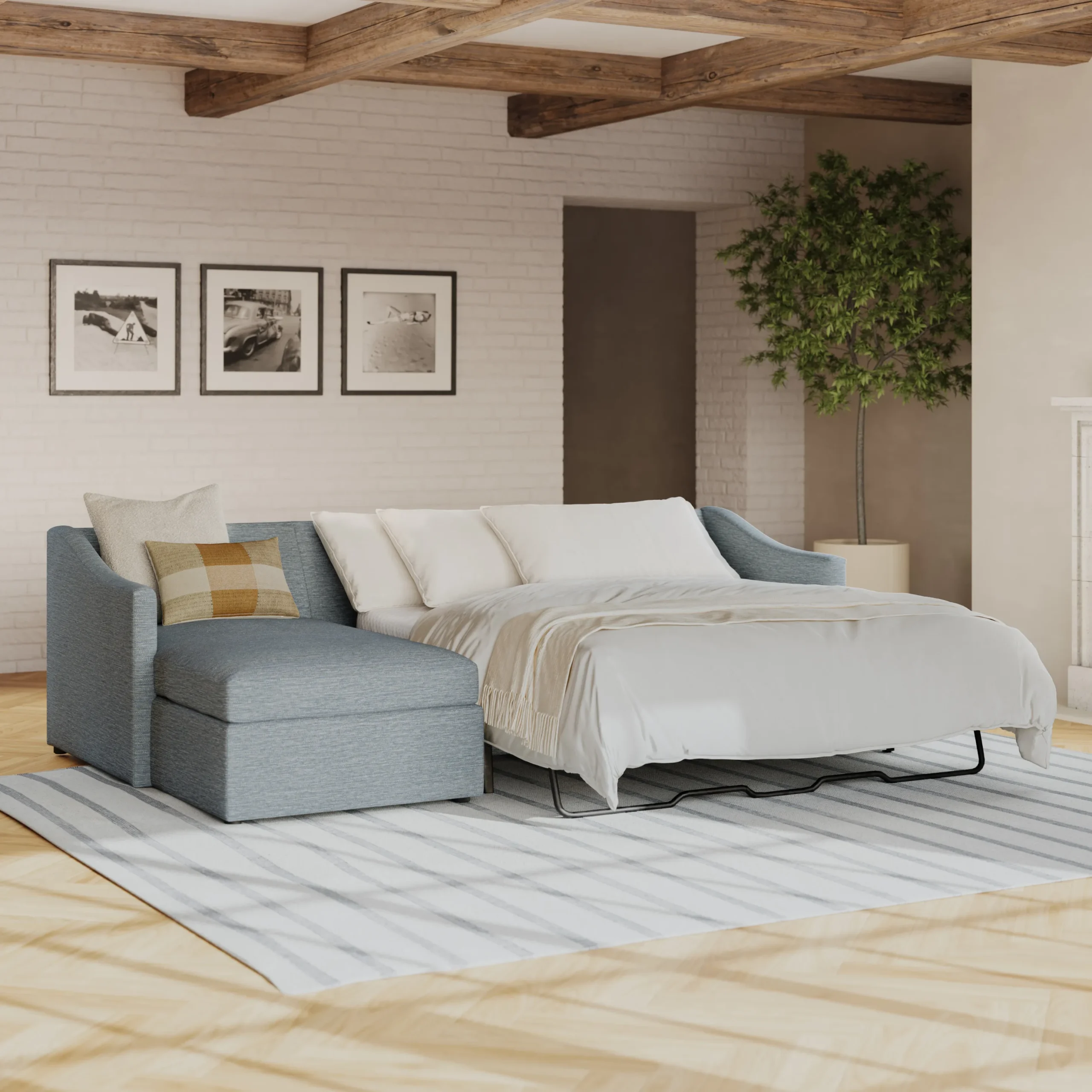 Landry 109_ Left Storage Sleeper Sectional - Silver Light Blue - Image 2