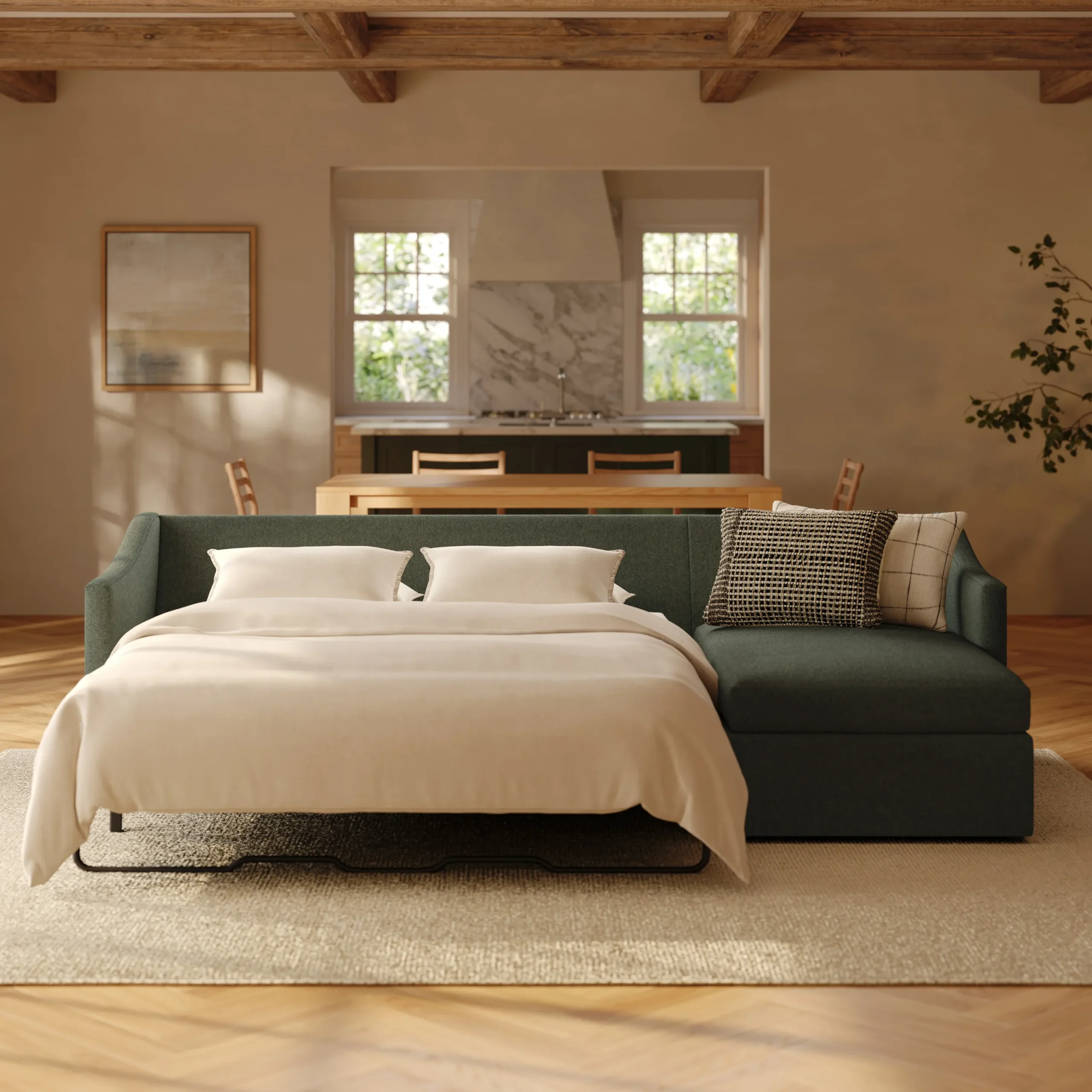 Landry 109_ Right Storage Sleeper Sectional - Green Wool Bouclé - Image 2