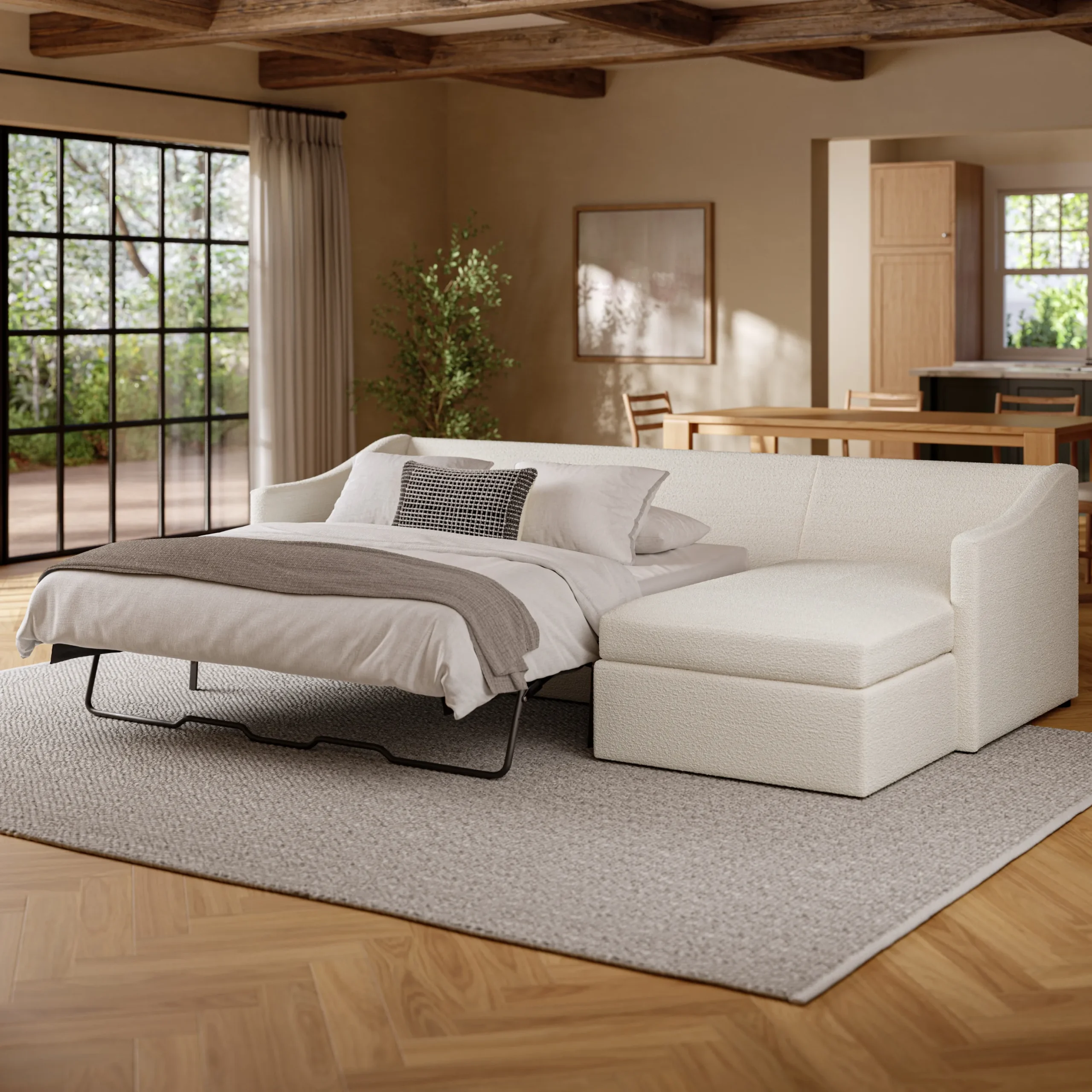 Landry 109_ Right Storage Sleeper Sectional - Ivory Wool Bouclé - Image 2