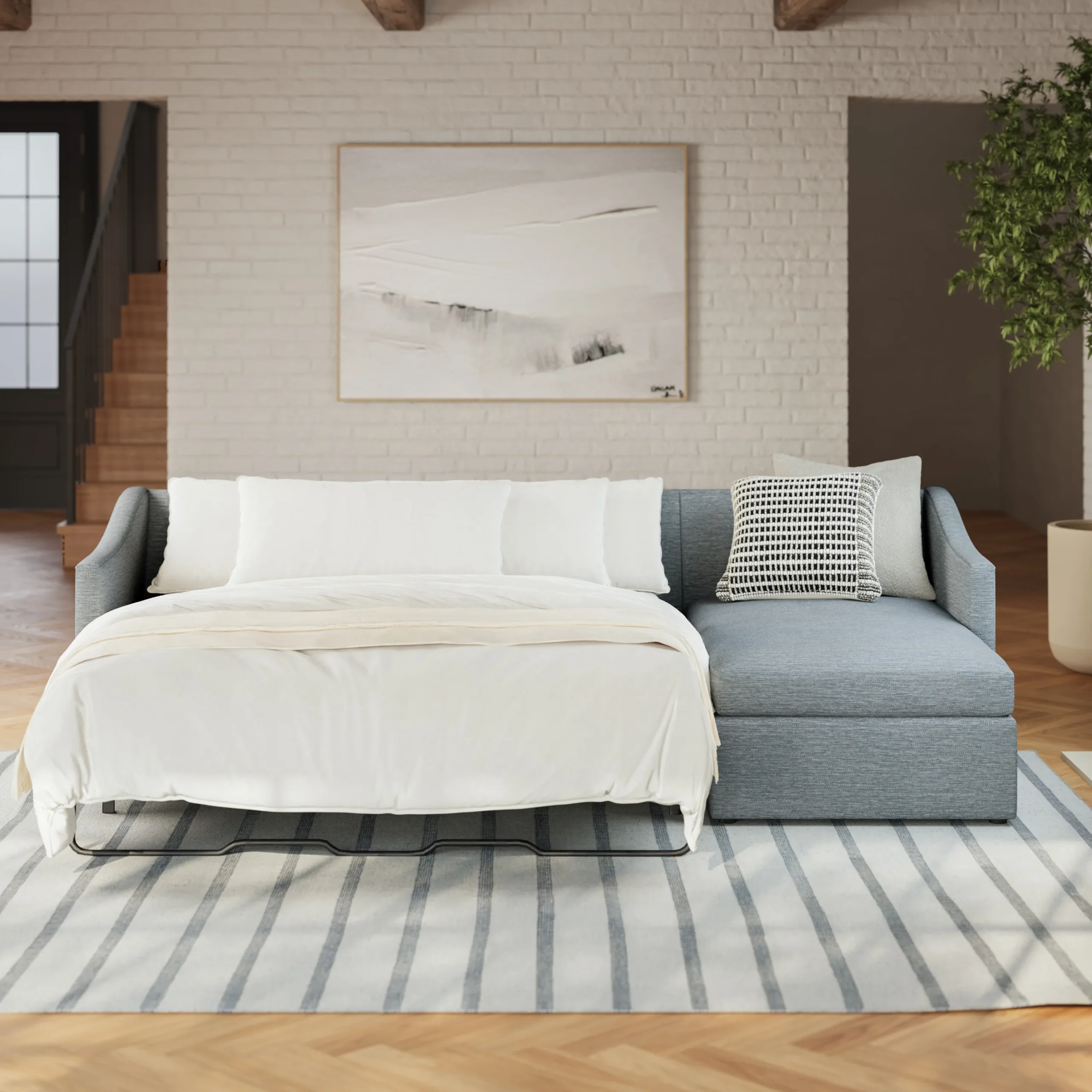 Landry 109_ Right Storage Sleeper Sectional - Silver Light Blue - Image 2
