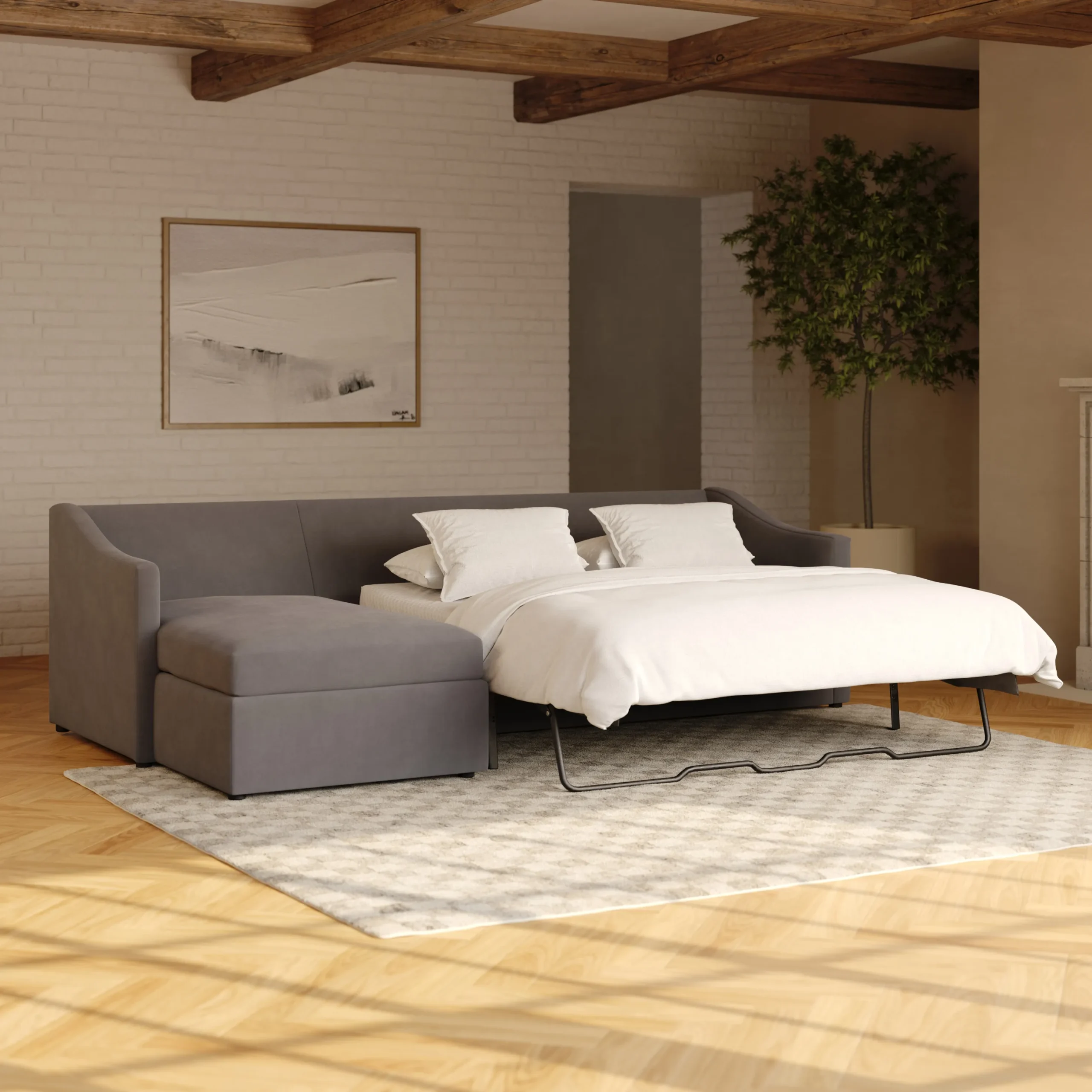 Landry 109_ Velvet Left Storage Sleeper Sectional - Hale Warm Gray - Image 2