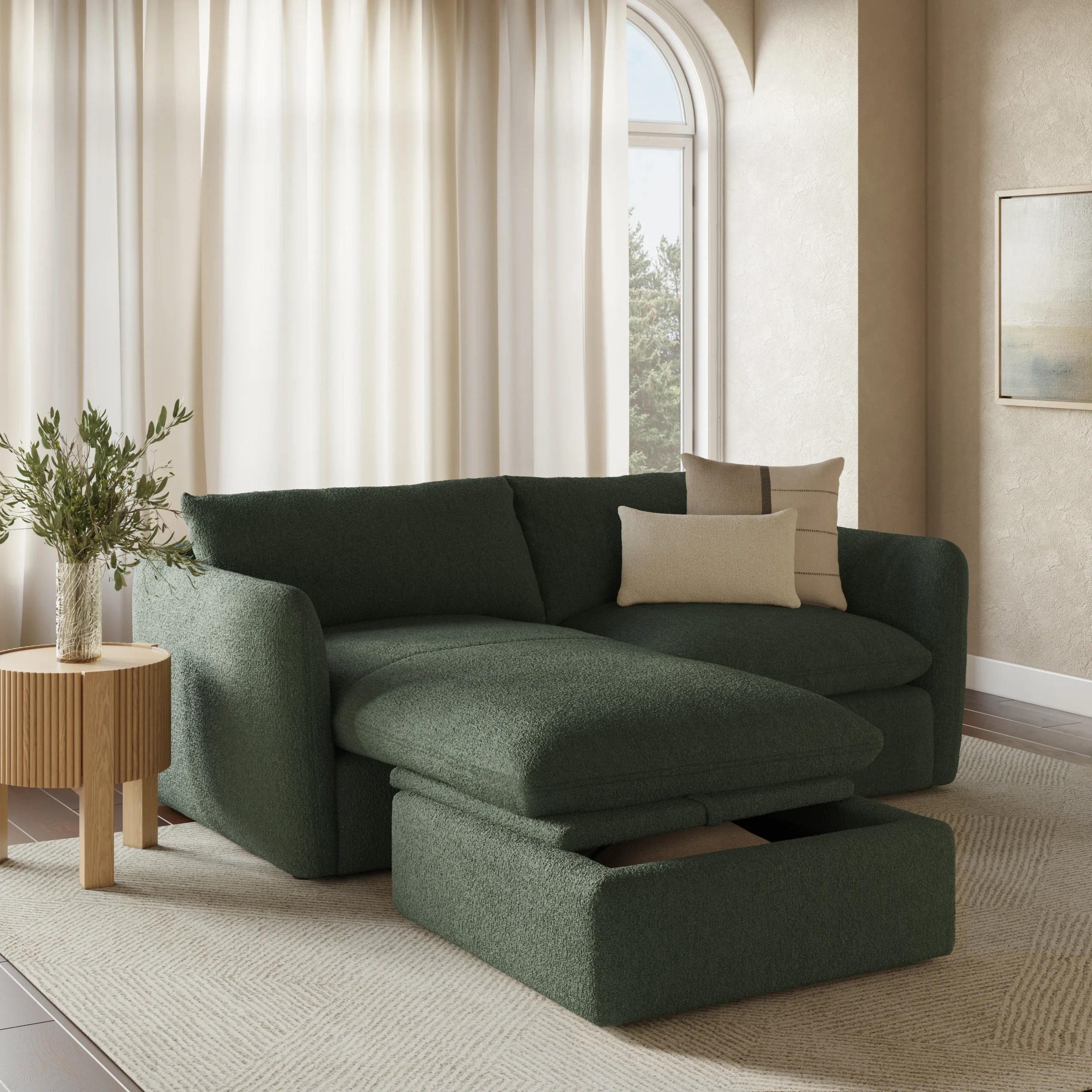 Leigh 86_ Reversible Storage Sectional - Green Wool Bouclé - Image 2