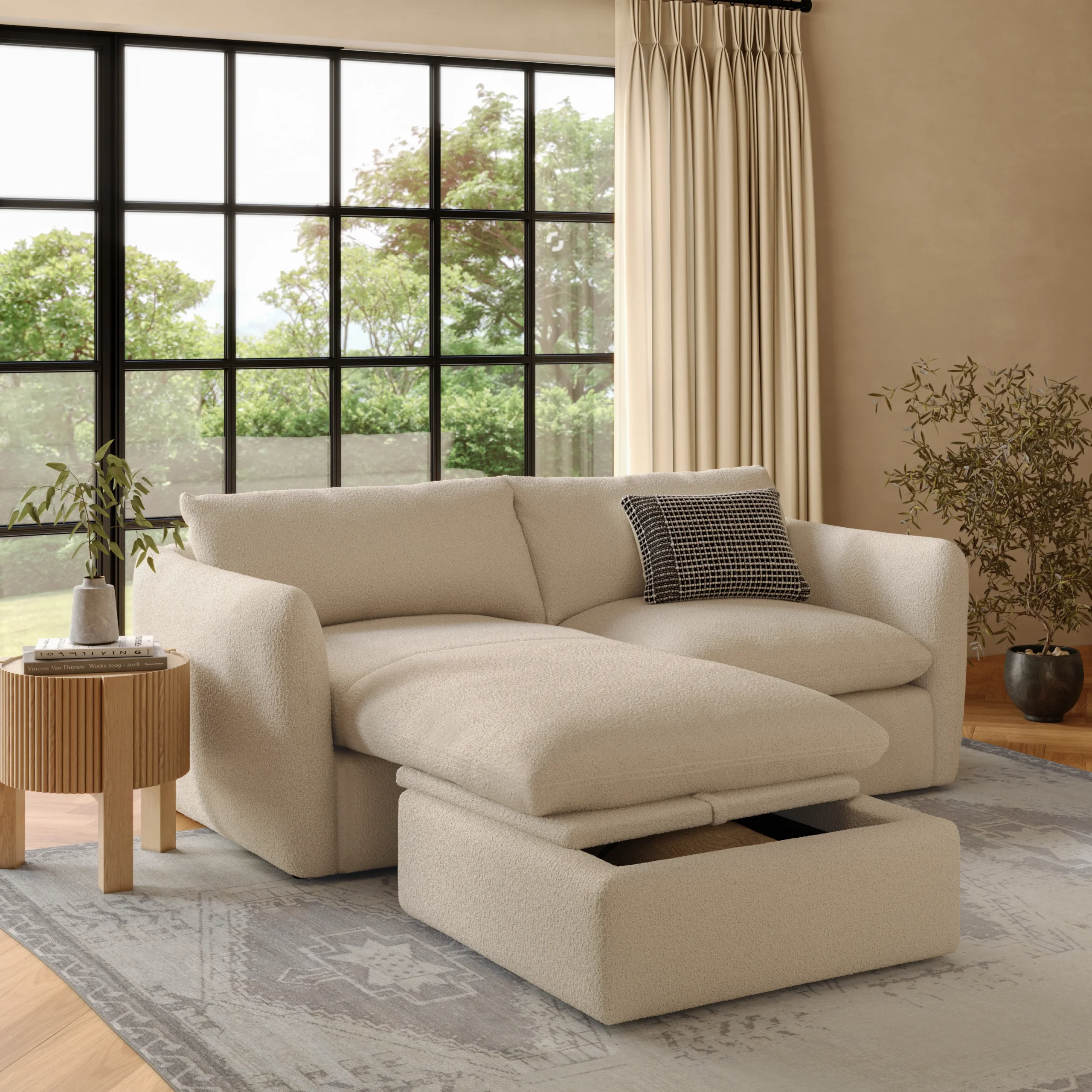 Leigh 86_ Reversible Storage Sectional - Ivory Wool Bouclé - Image 2